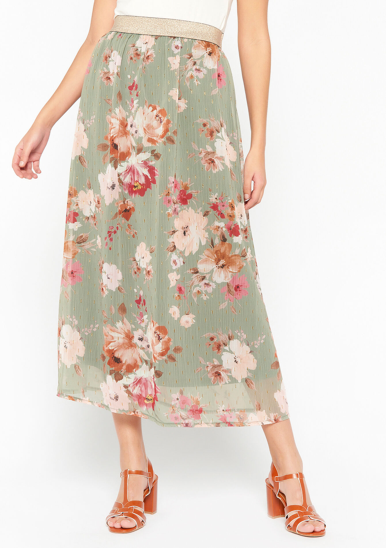 Maxi skirt with floral print - KHAKI FADED - 07101070_4326