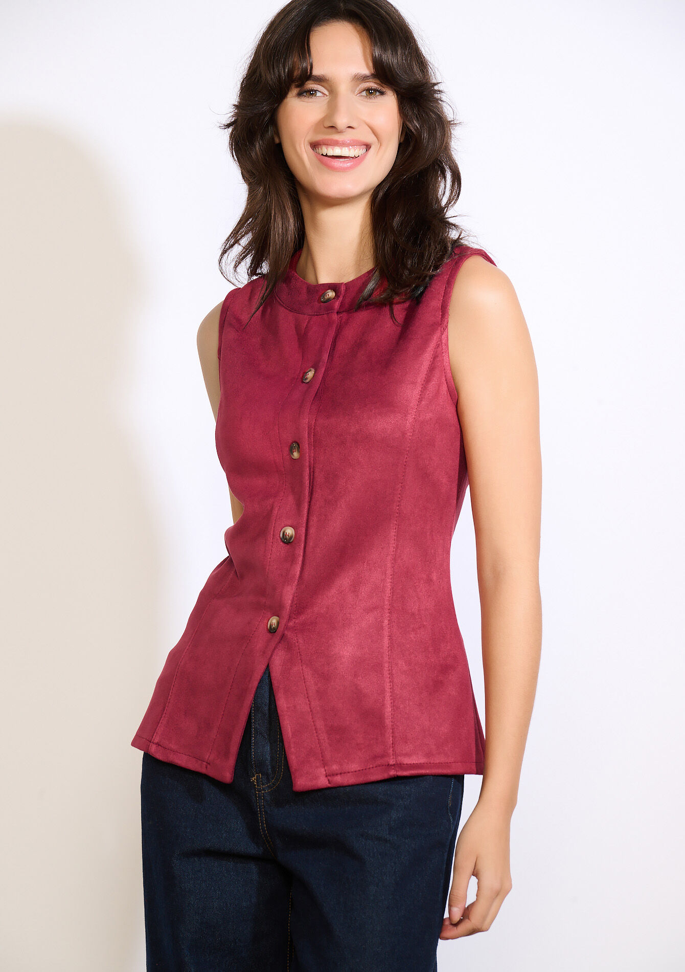 Mouwloze jas met knopen, Mouwloze jas met knopen - BORDEAUX WINE - 09001511_5514