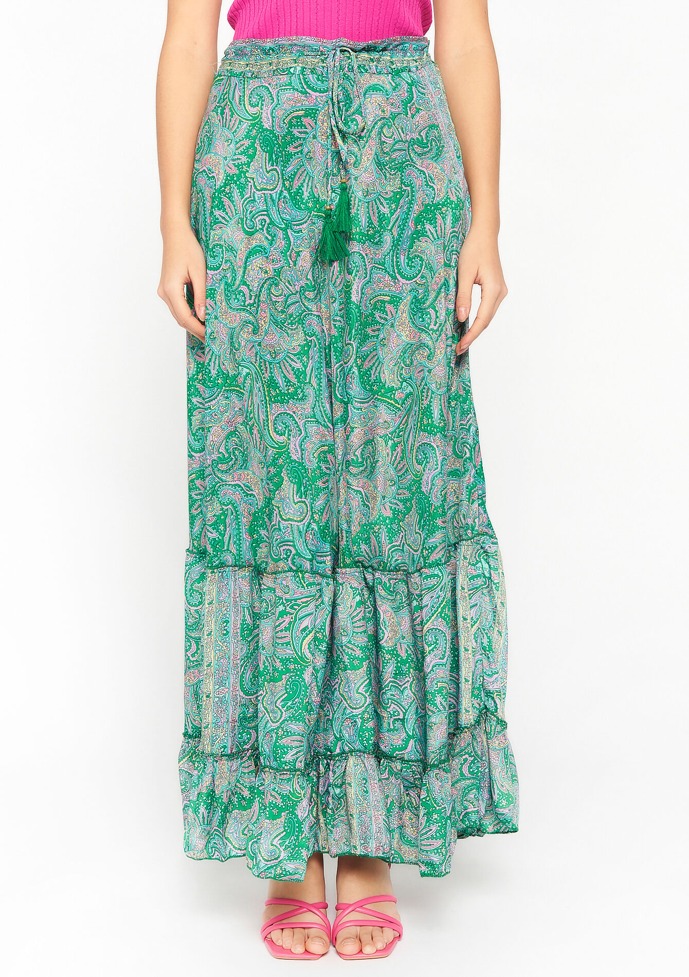 Maxi skirt with paisley print - GREEN APPLE - 07101059_1783