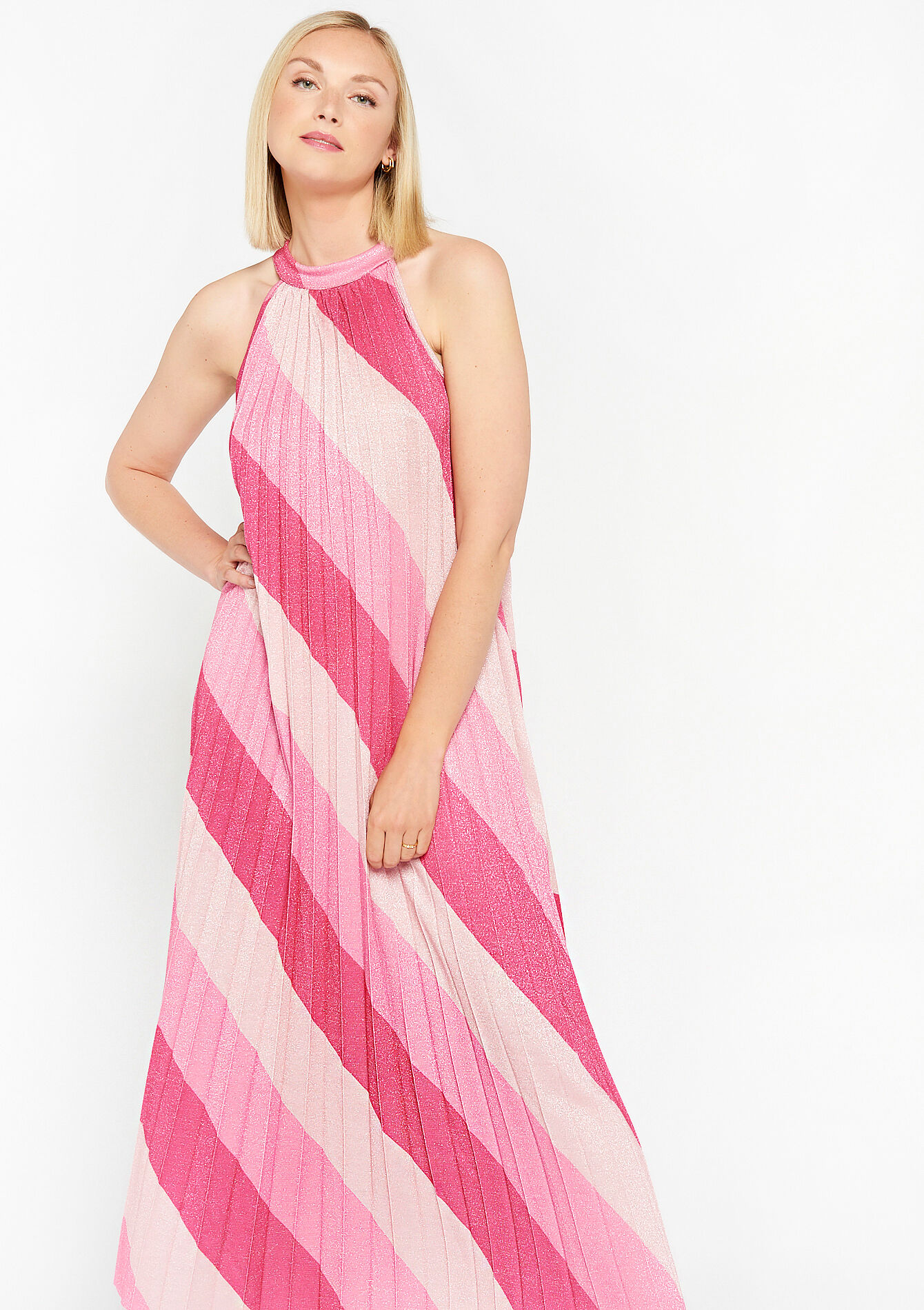 Maxi-jurk met plissé - FUCHSIA - 08602066_5626