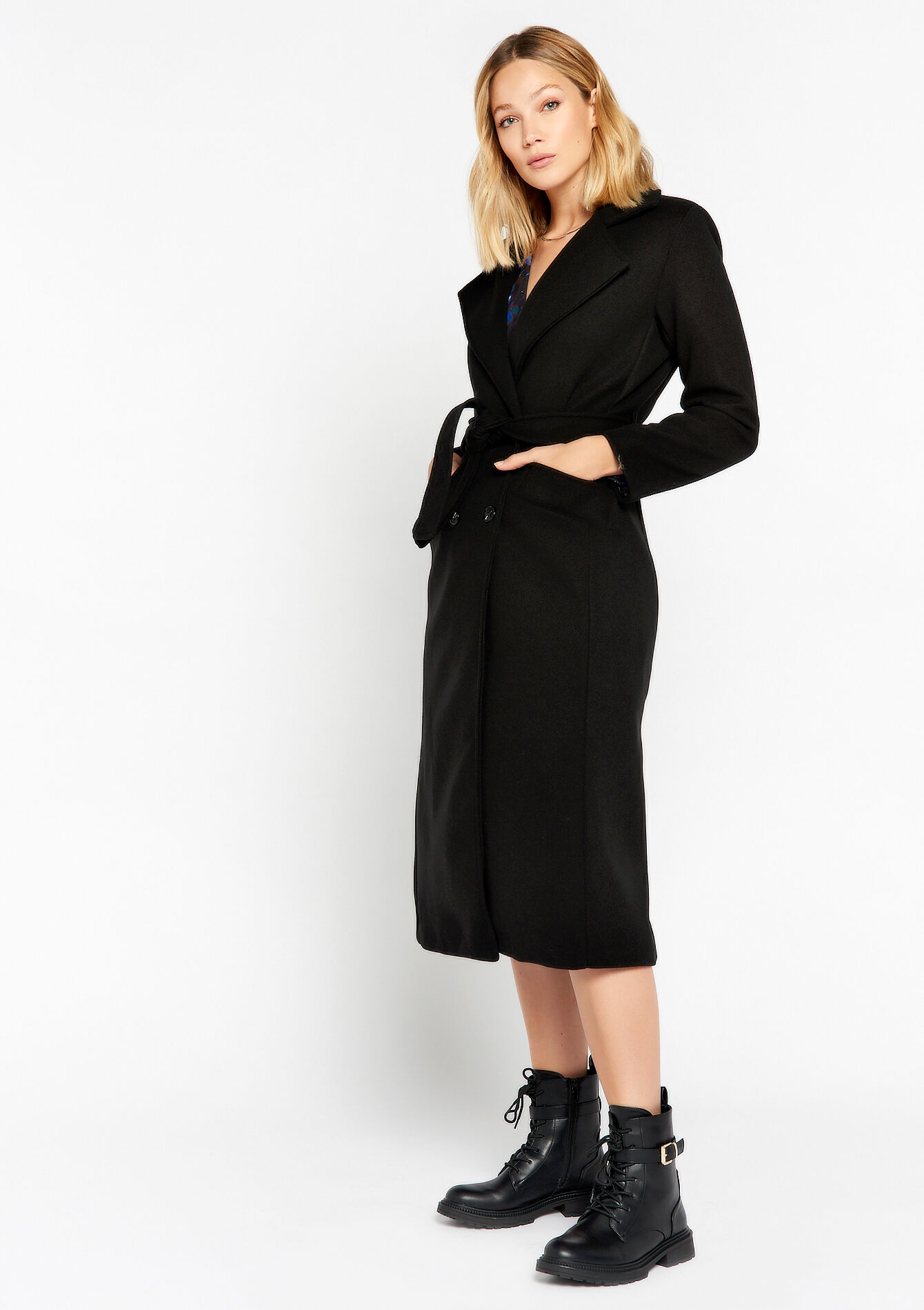 Manteau long en laine - BLACK BEAUTY - 23000628_2600