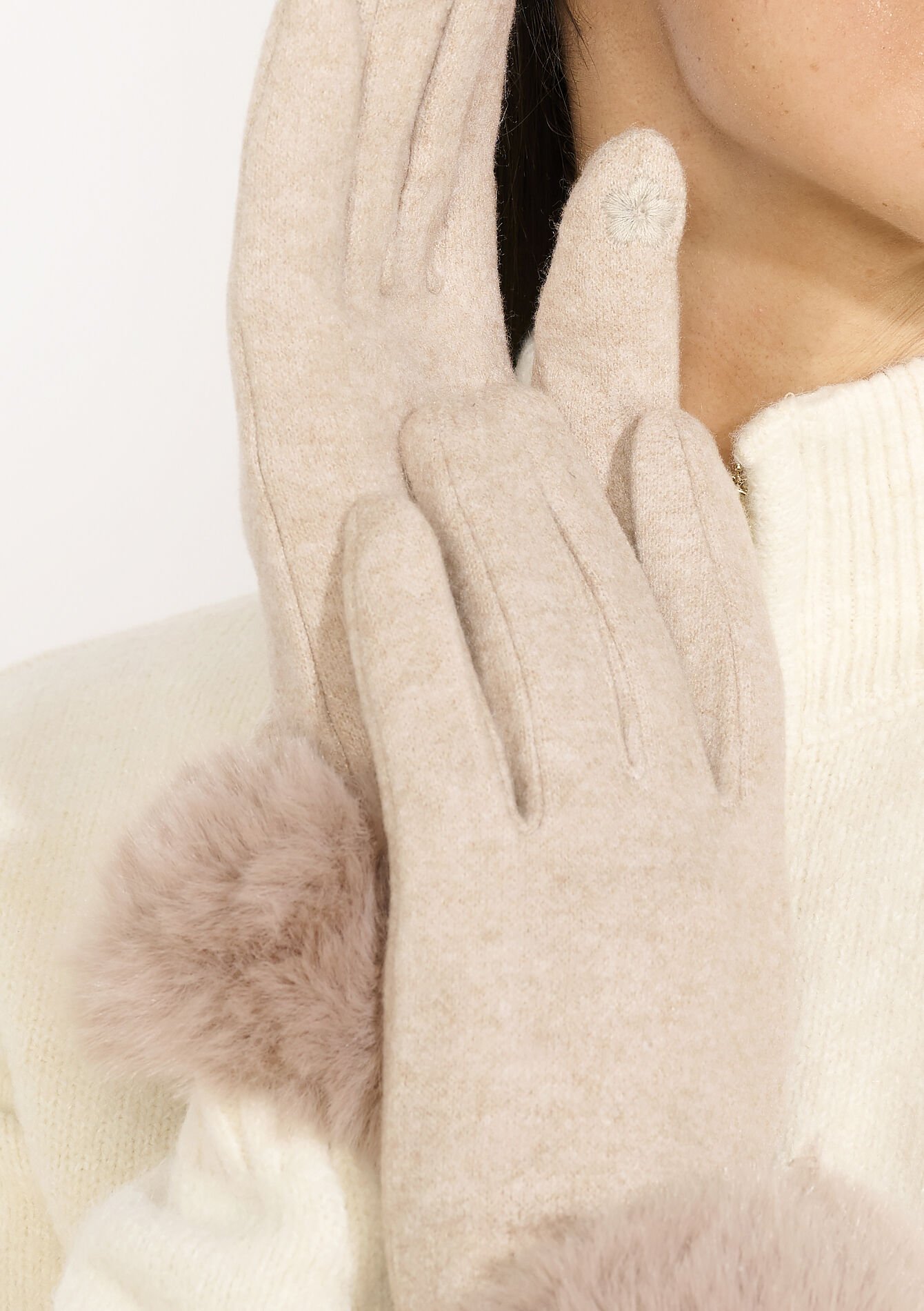 Zachte handschoenen met imitatiebont, Zachte handschoenen met imitatiebont - LT TAUPE MEL - 17002217_1033