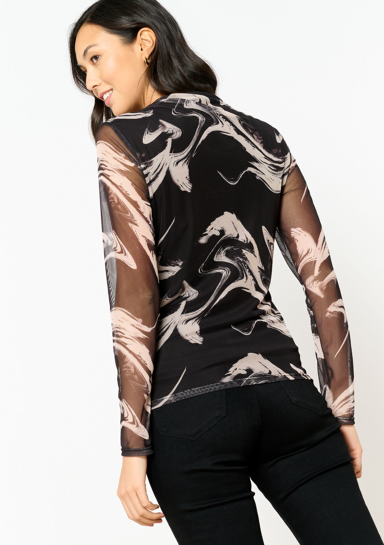 Mesh T-shirt with print, Mesh T-shirt with print - BLACK - 02400279_1119