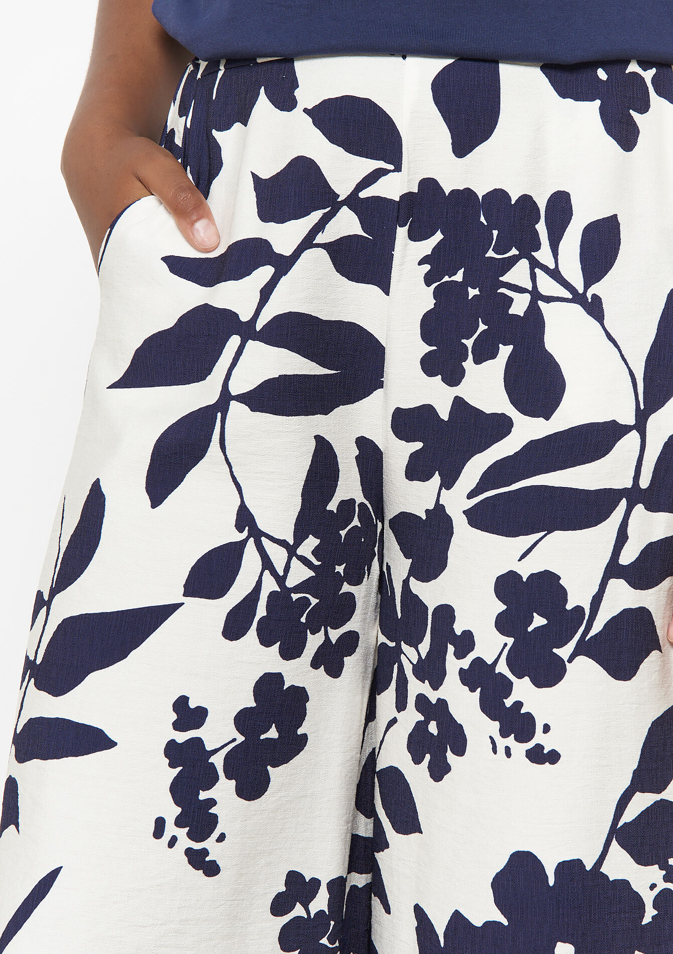 Wijde bloemenprint broek, Wijde bloemenprint broek - NAVY BASIC - 06600968_2723
