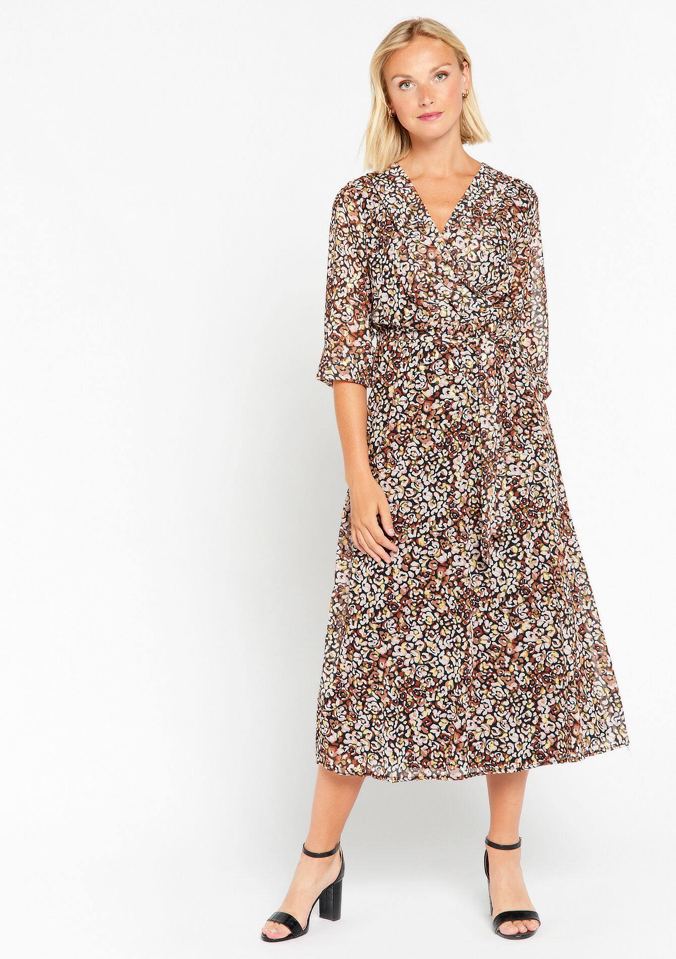 Robe cache-coeur à imprimé léopard, Robe cache-coeur à imprimé léopard - BLACK - 08602174_1119