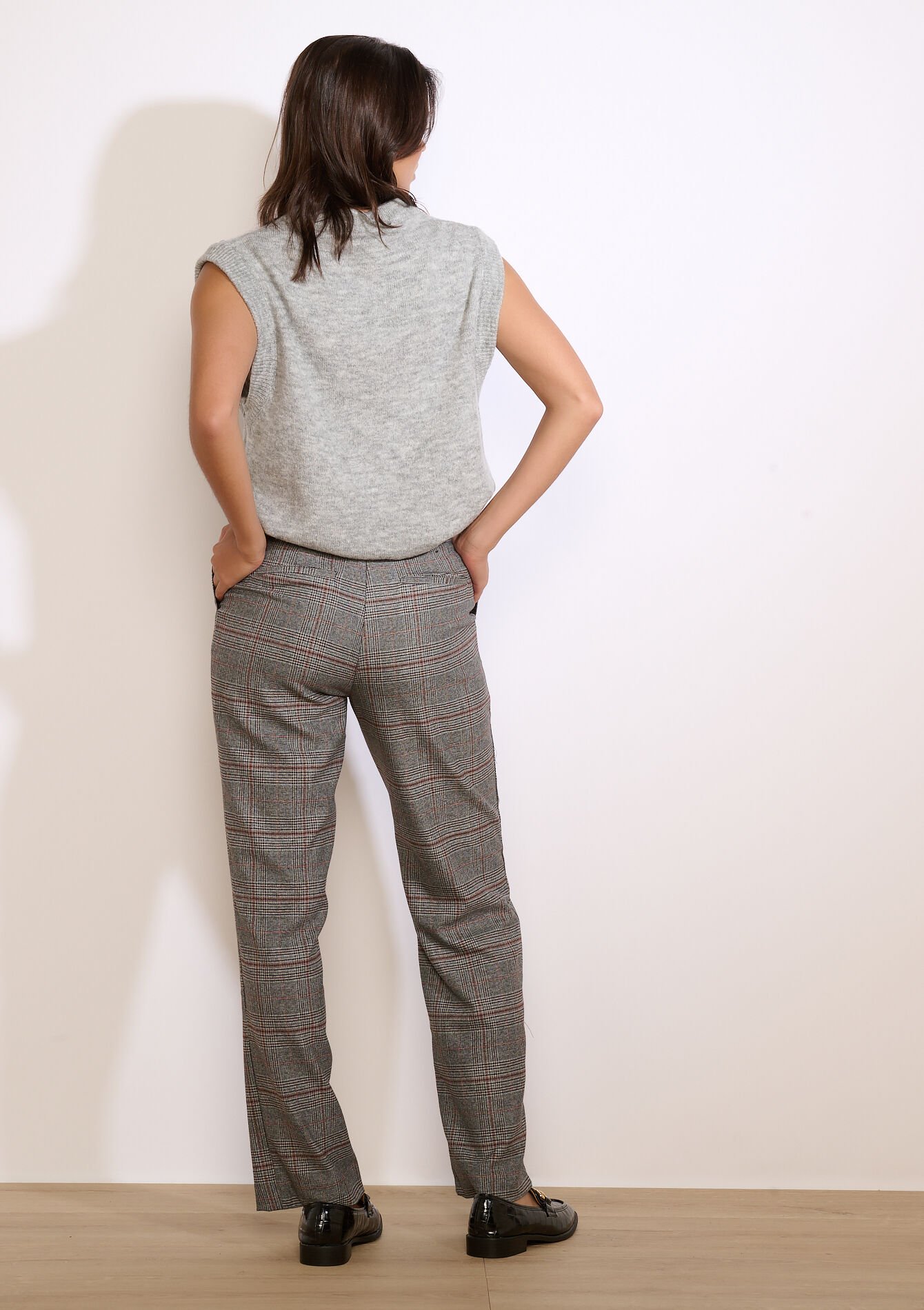 Geruite rechte broek, Geruite rechte broek - BLACK - 06100733_1119