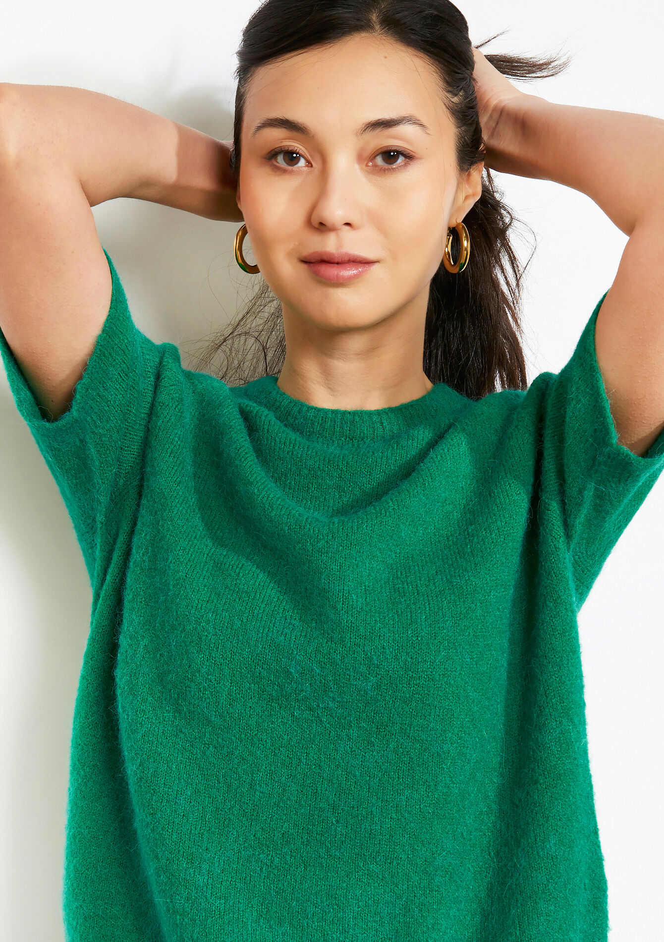 Gebreide trui met korte mouw - GREEN EMERALD - 04007206_4511