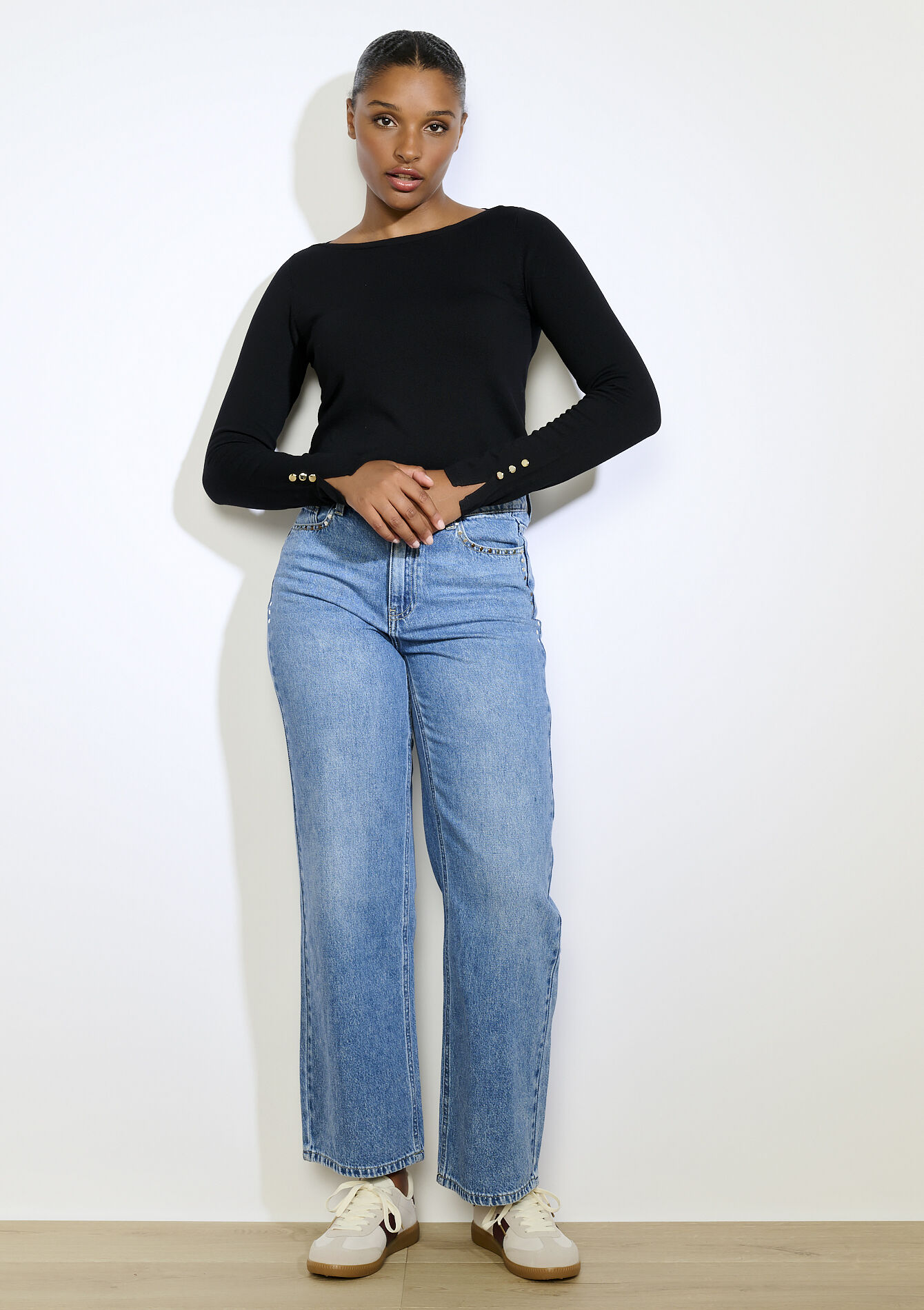 Trui met gouden knopen, Trui met gouden knopen - BLACK - 04006871_1119