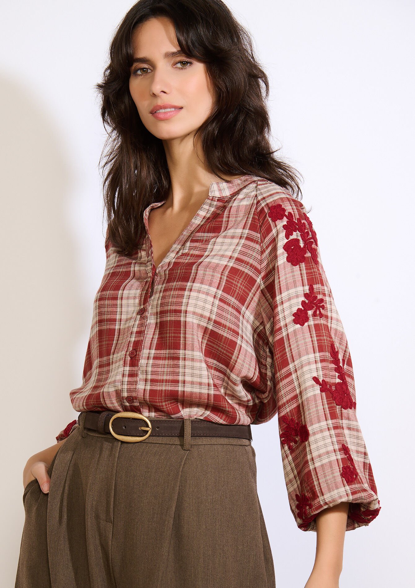 Geborduurde vichyblouse, Geborduurde vichyblouse - OFFWHITE - 05702999_1001