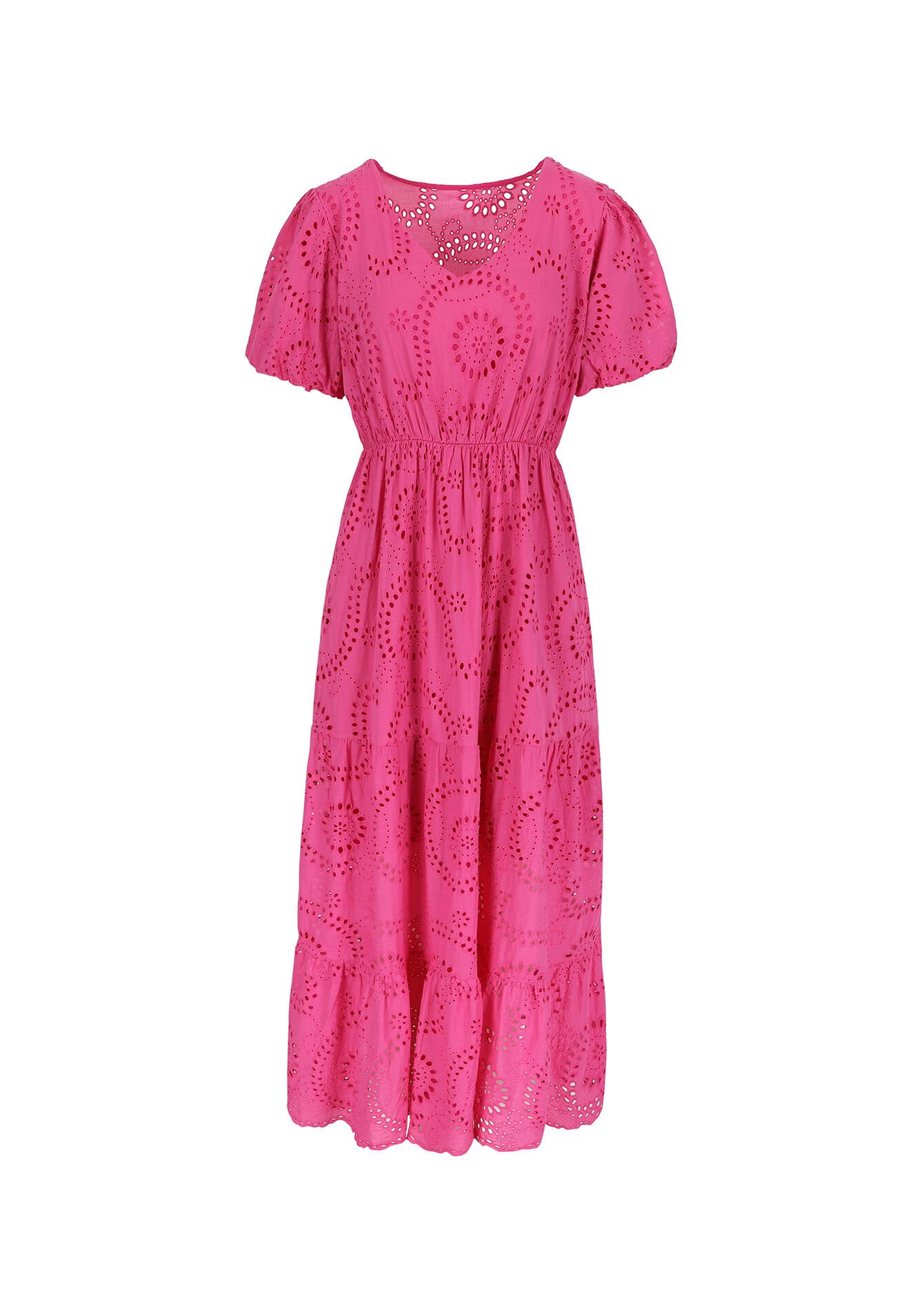 Maxi dress with broderie anglaise - FUCHSIA - 08602067_5626