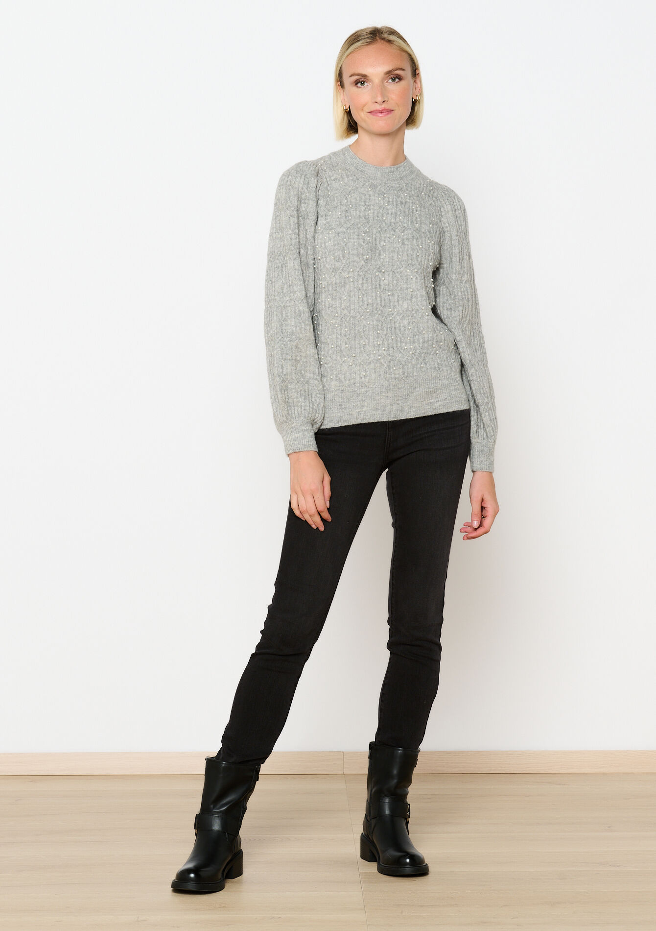 Trui met parels - GREY MED MEL - 04006571_3507
