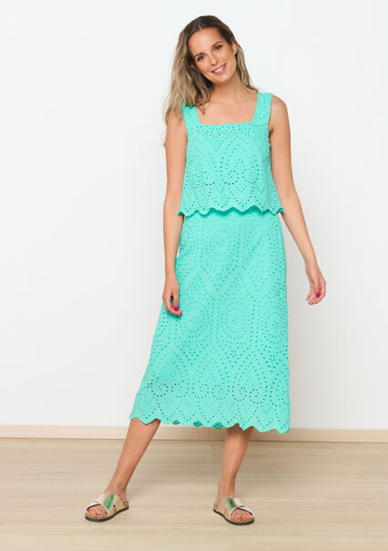 Midi skirt in broderie anglaise - MINT GREEN - 07101239_1723