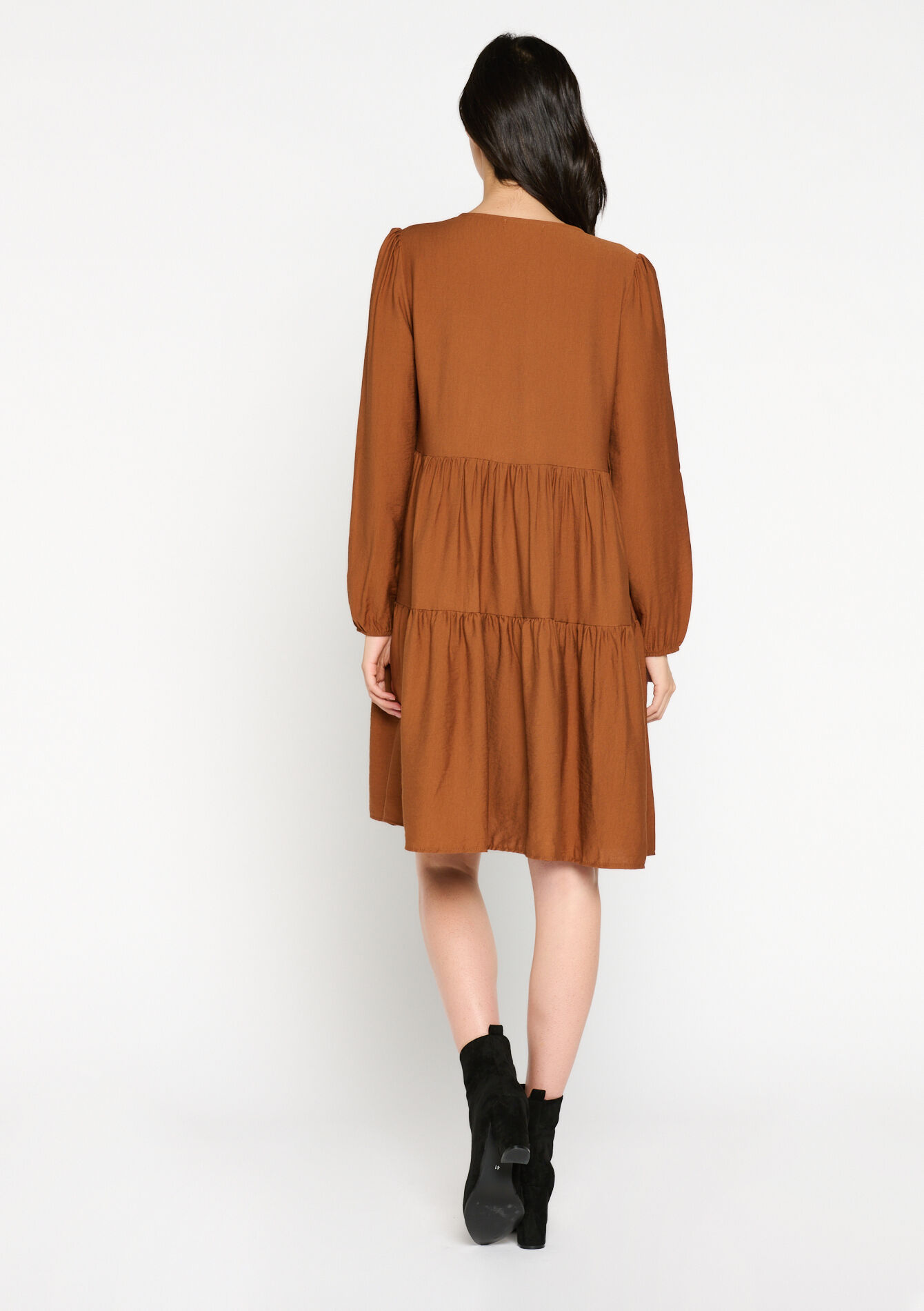 Satin babydoll dress, Satin babydoll dress - CAMEL BROWN - 08103382_3818