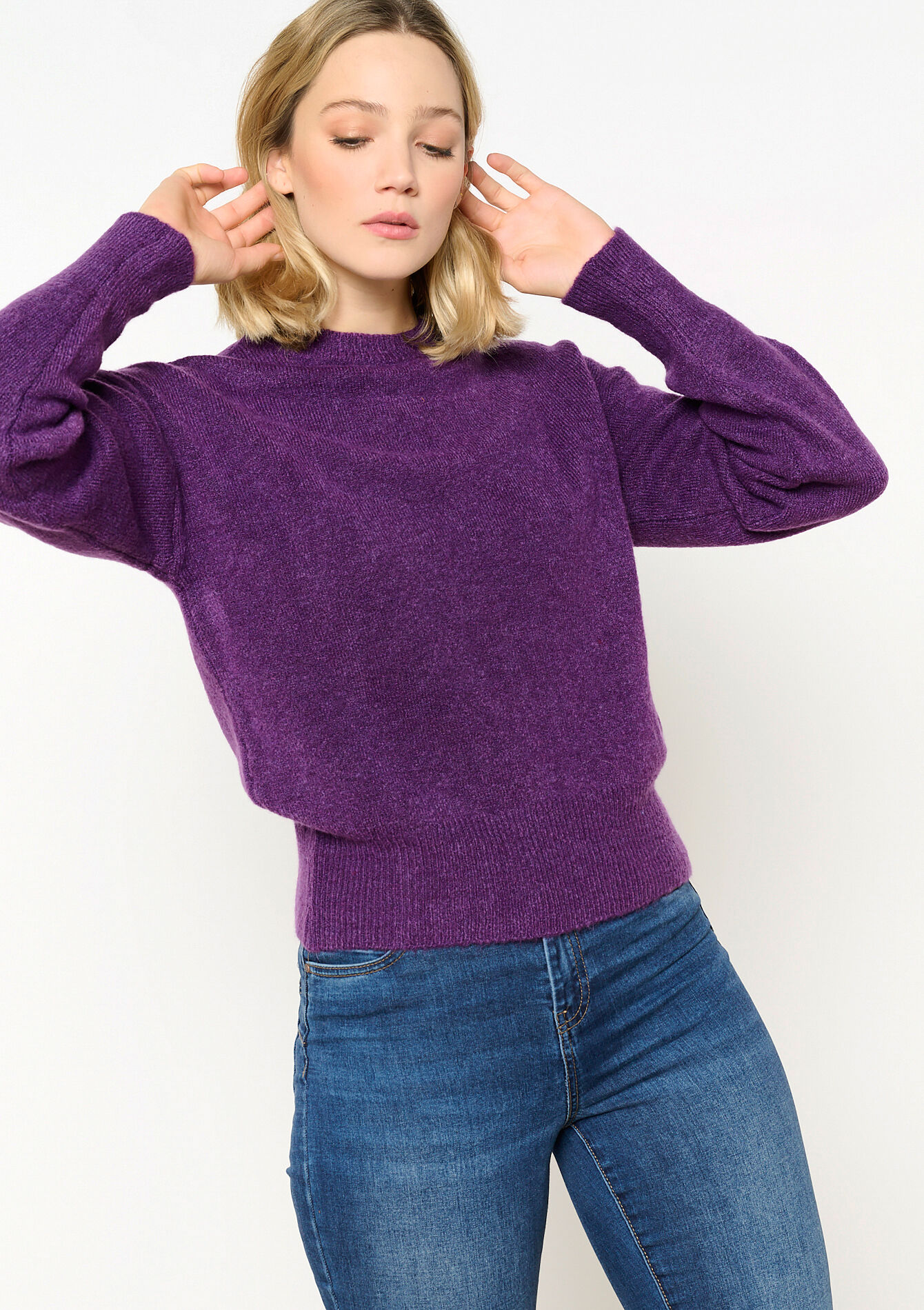 Pullover uni à col rond - PURPLE - 04006401_5902