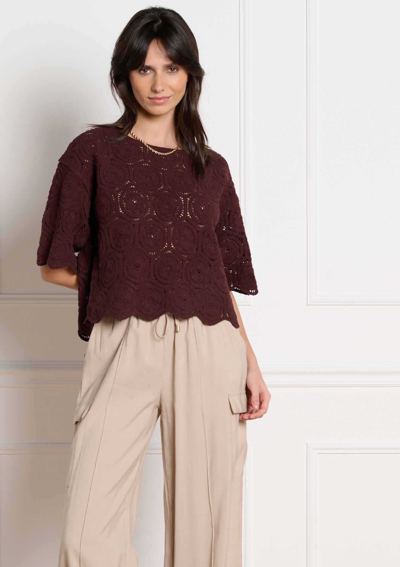 Gehaakt opengewerkt top, Gehaakt opengewerkt top - BROWN DARK CHOCOLATE - 04007065_3720