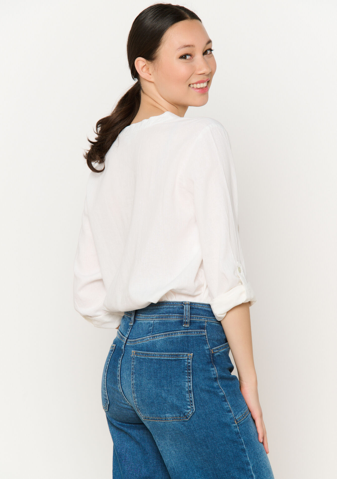 Blouse col tunisien fluide, Blouse col tunisien fluide - OPTICAL WHITE - 05702669_1019