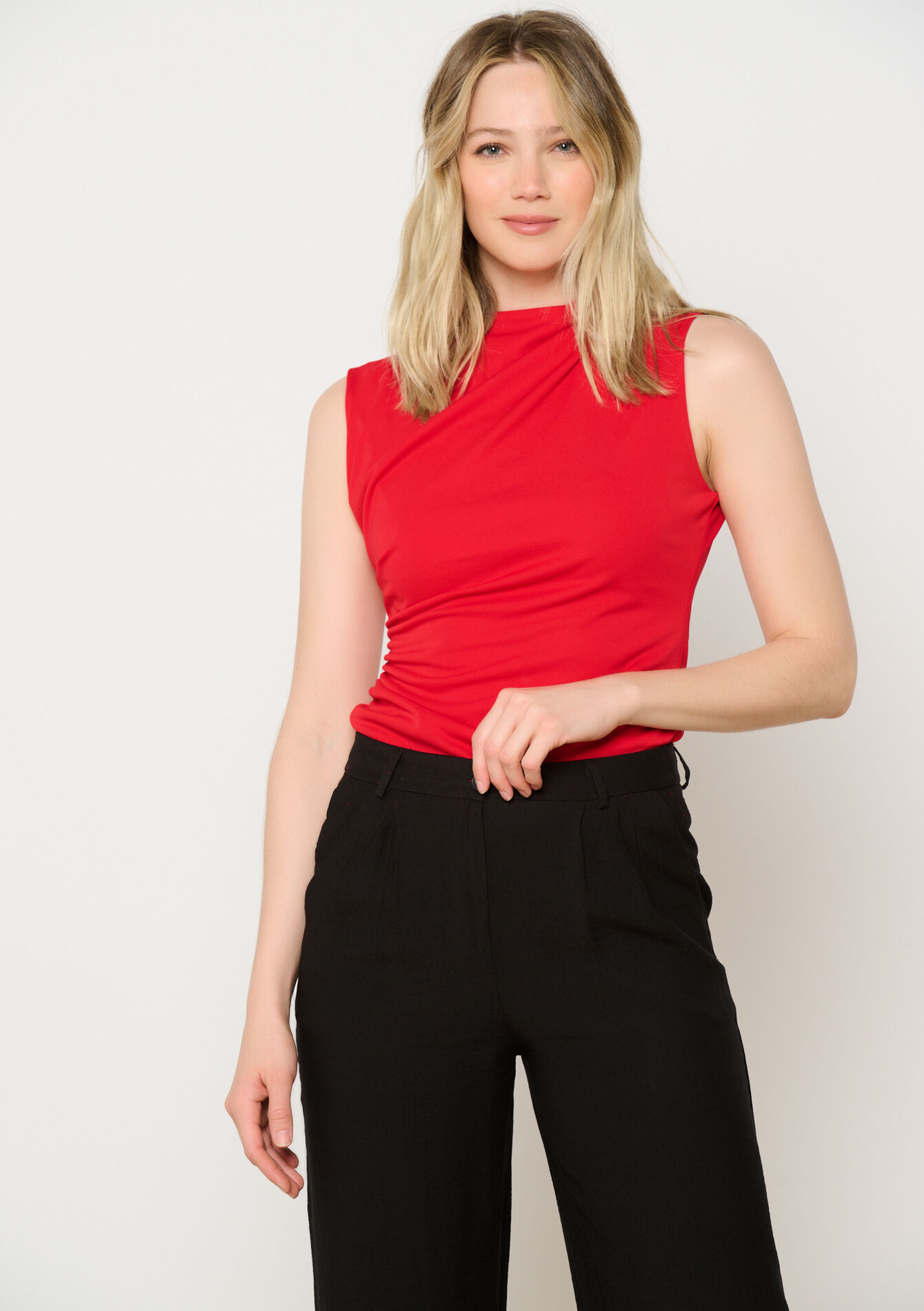 Draped sleeveless top, Draped sleeveless top - RED LOLLIPOP - 02200483_5301