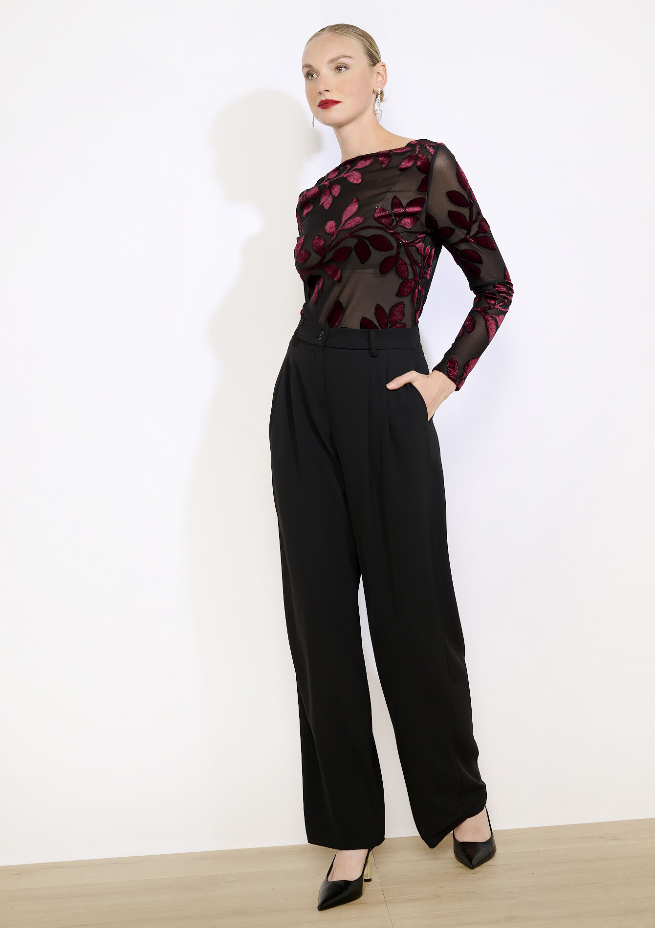 Embroidered mesh top, Embroidered mesh top - BLACK - 02400375_1119