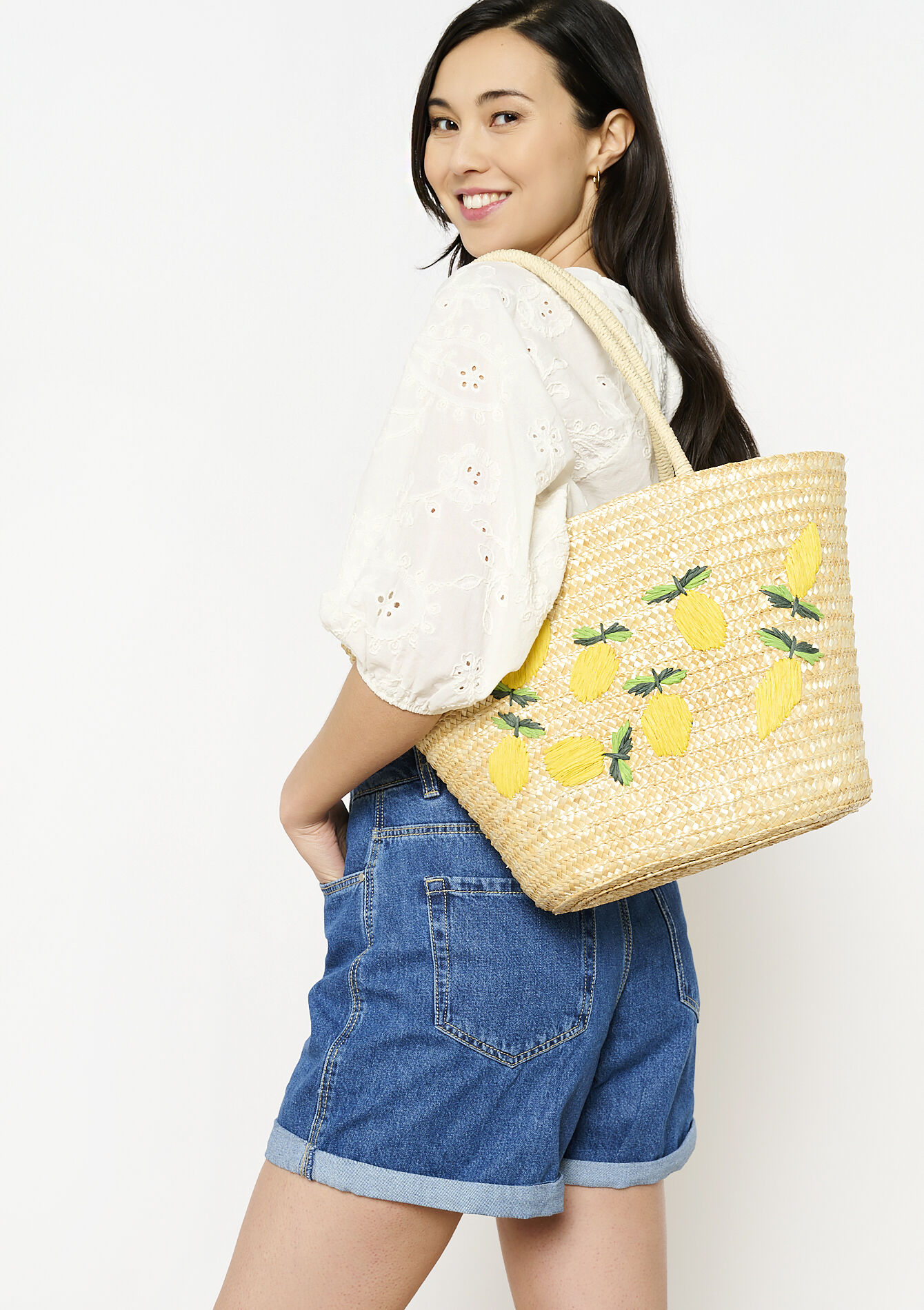 Lemon embroidered basket - OFFWHITE - 14001874_1001