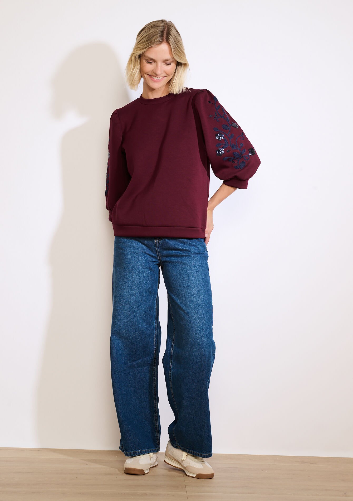 Sweater met borduursel en pailletten, Sweater met borduursel en pailletten - AUBERGINE - 03001804_1537