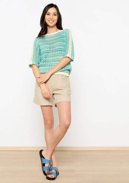 Crochet pullover with lurex - TURQUOISE - 04006599_1759