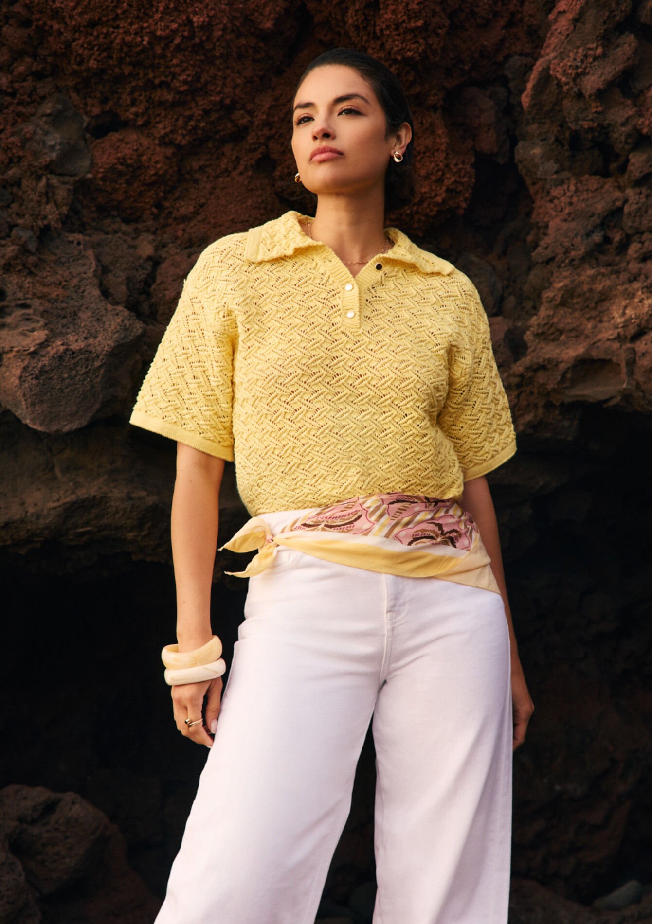 Textured knit polo, , hi-res