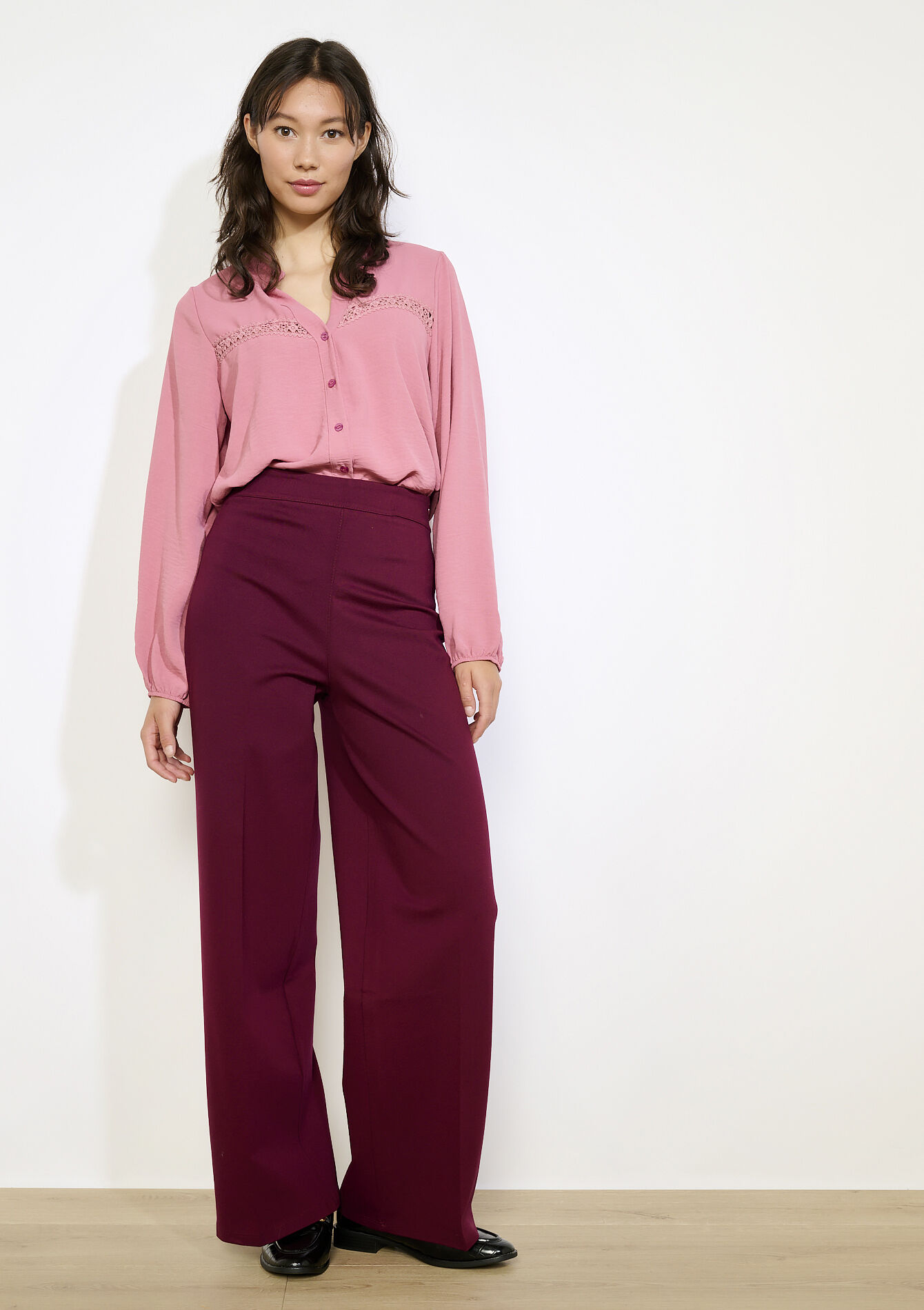 Pantalon évasé chic, Pantalon évasé chic - AUBERGINE - 06601049_1537
