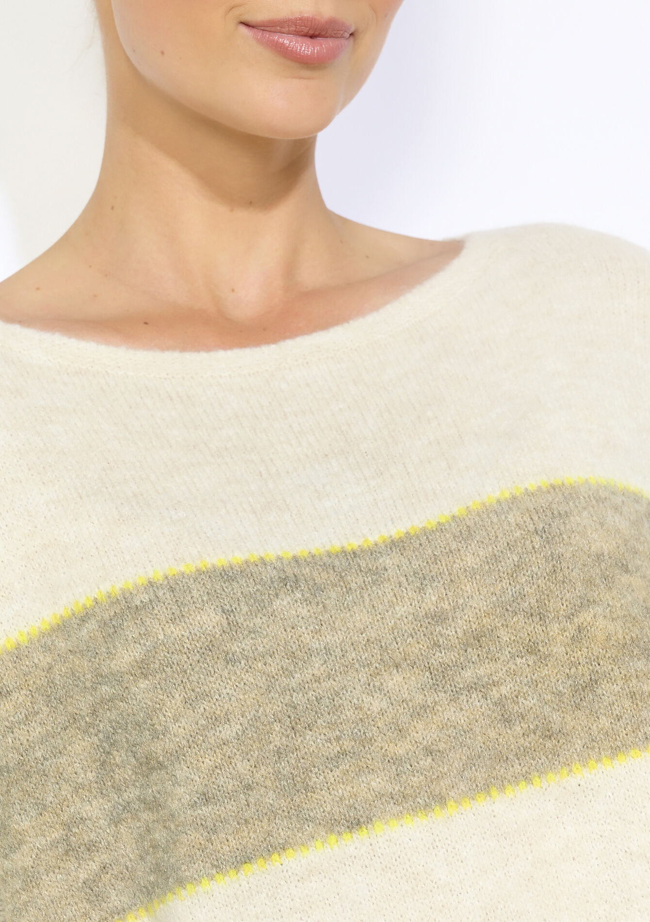 Batwing striped pullover - VANILLA WHITE - 04007040