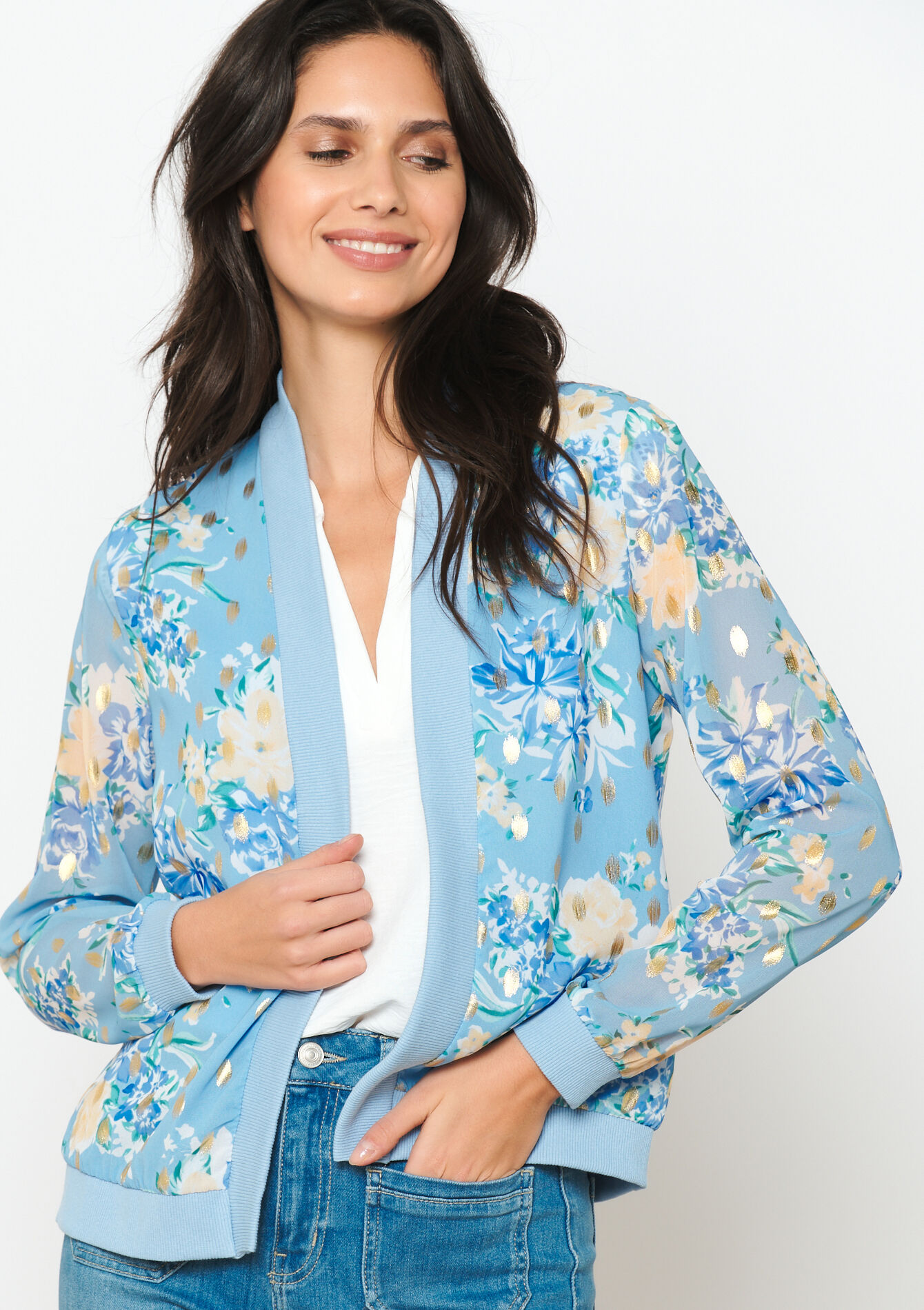 Veste fluide à imprimé fleuri - BLUE SKY - 09100929_3009