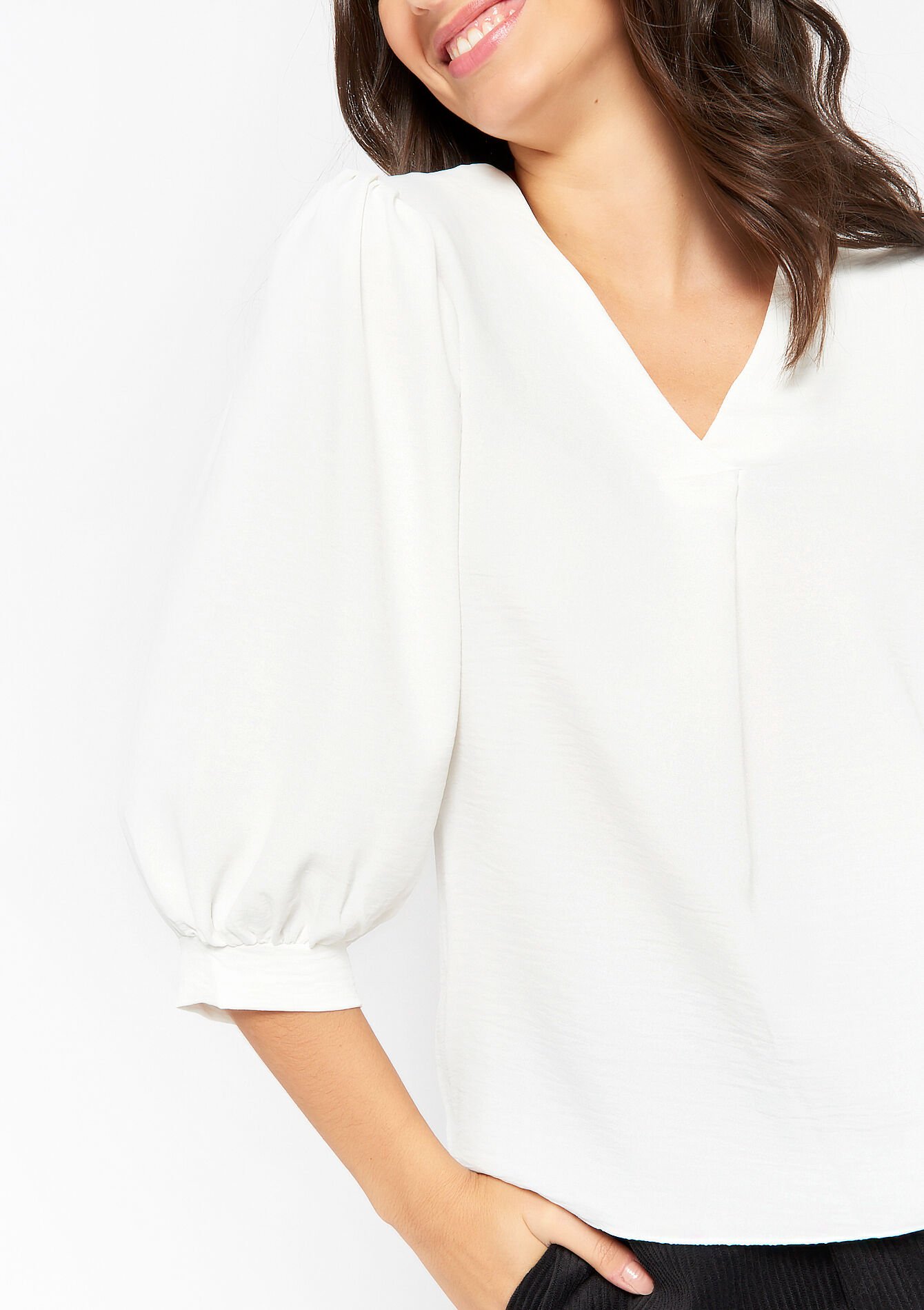Blouse with V-neck, Blouse with V-neck - OFFWHITE - 05702057_1001