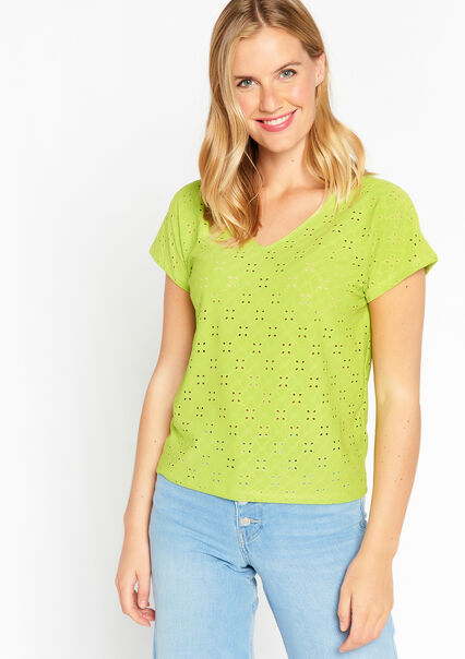 T-shirt met broderie anglaise - LIME - 02301438_4711