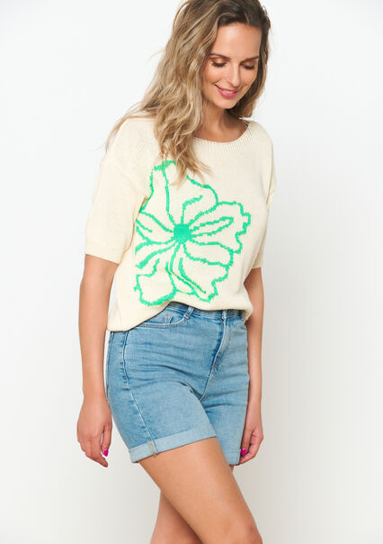 Pullover with large flower - GREEN APPLE  - 04006606_1783