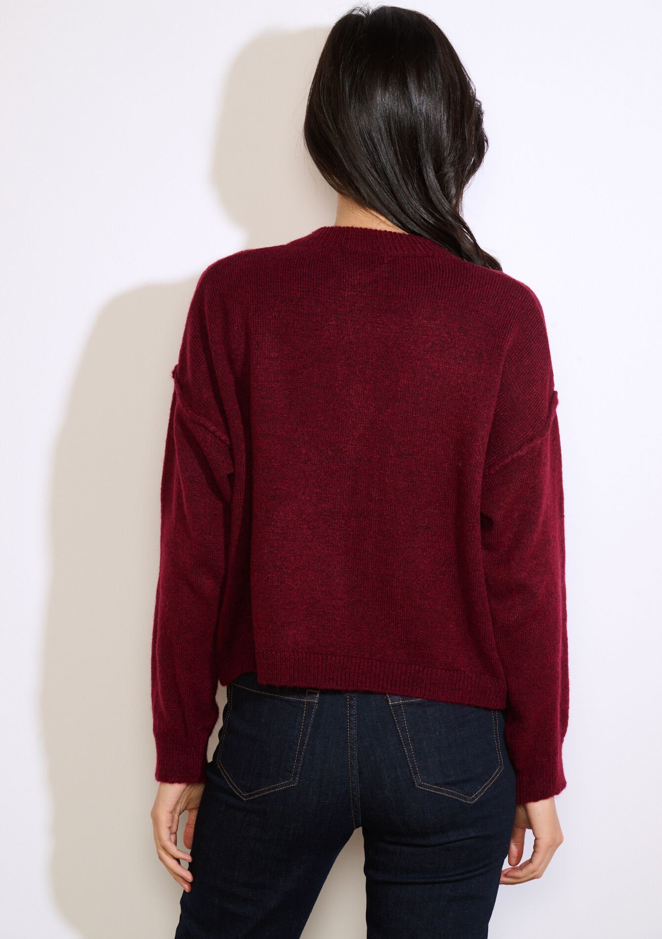 Gold button cardigan - BORDEAUX WINE - 04101412_5514