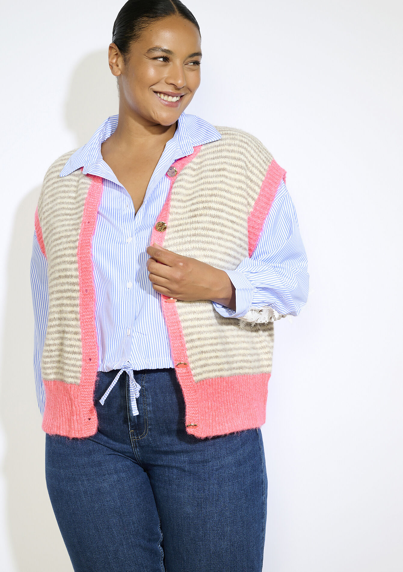 Gilet rayé audacieux, Gilet rayé audacieux - LT BEIGE - 04101339_2527