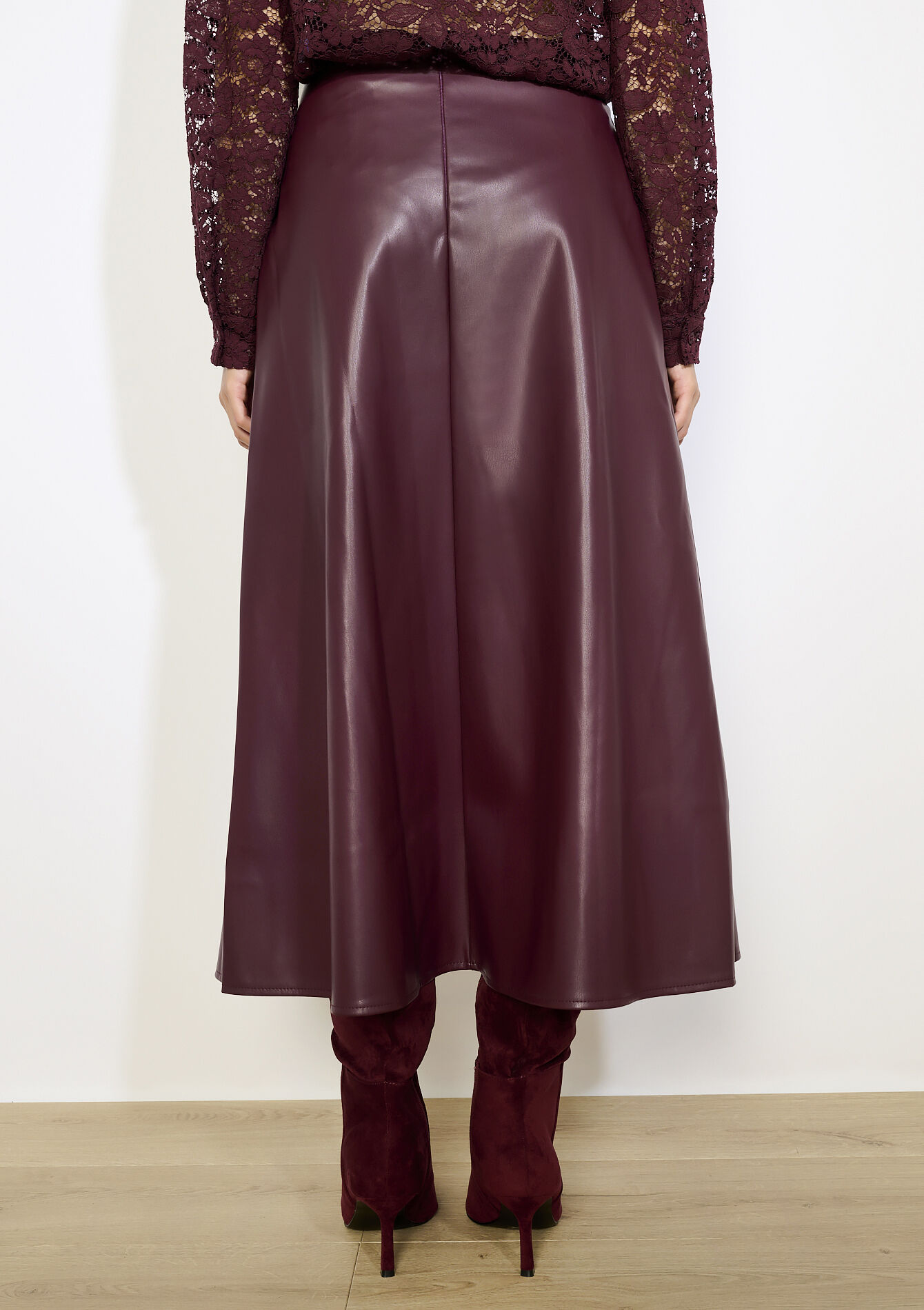 Jupe midi effet cuir - BORDEAUX WINE - 07101415_5514