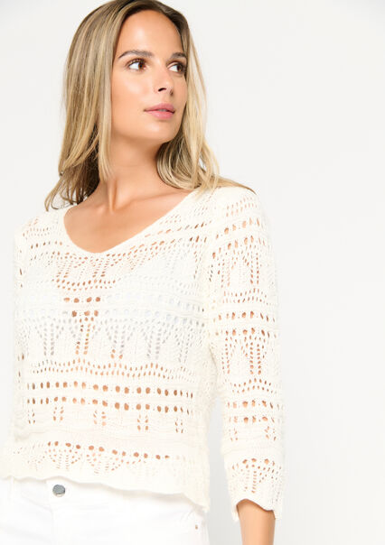 Sweater in macramé - OFFWHITE - 04005820_1001