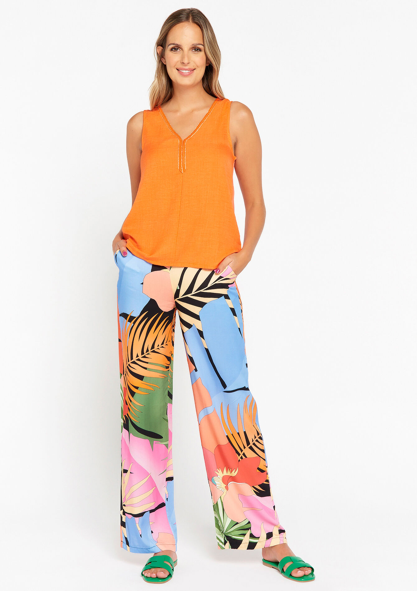 Top with V-neck, Top with V-neck - ORANGE SUNSET - 02200364_5200