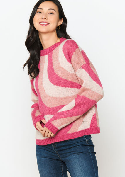 Jacquard pullover with wave pattern - PINK BUBBLEGUM - 04006423_1477