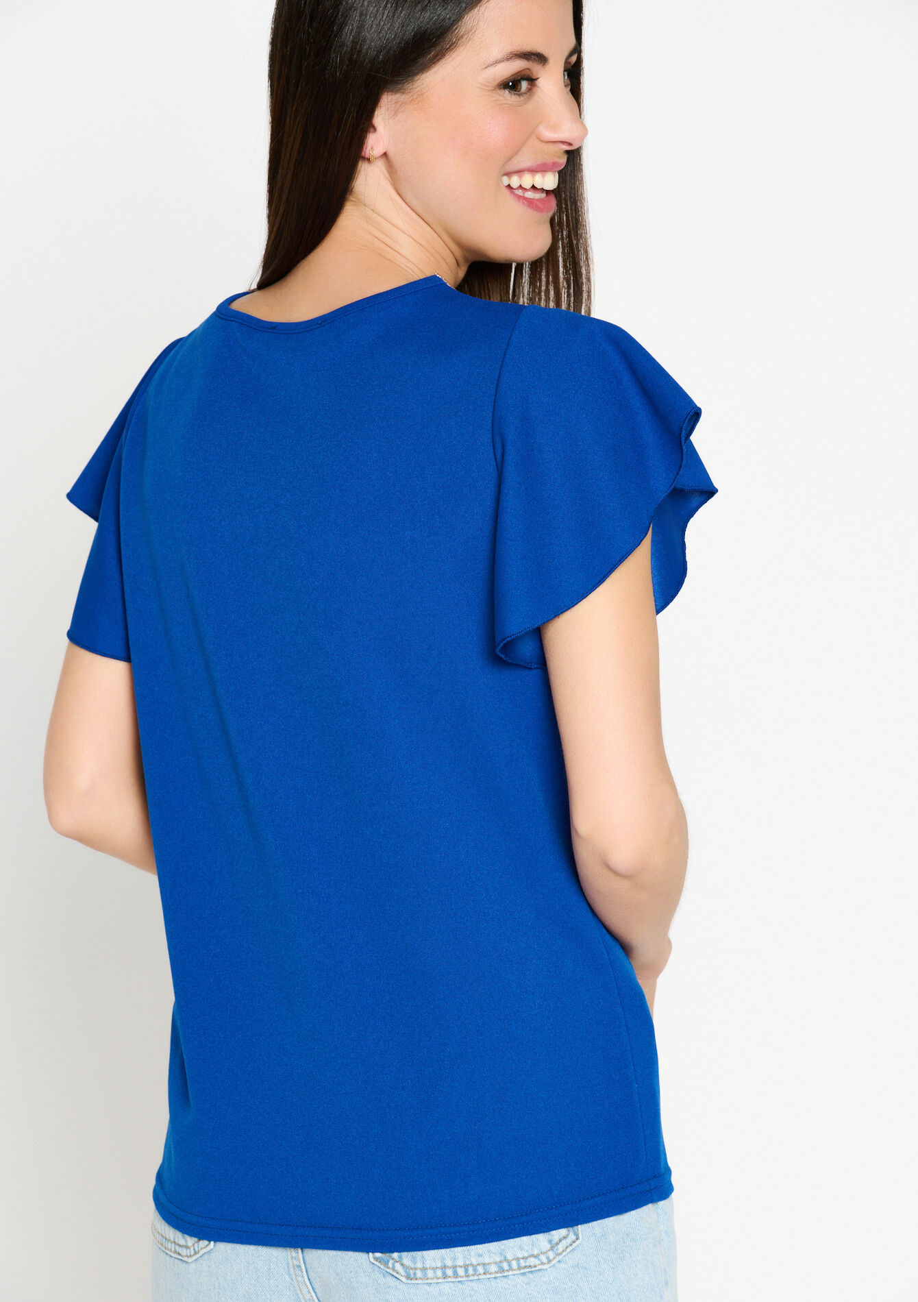 T-shirt met vlindermouwen - ELECTRIC BLUE - 02301417_1619
