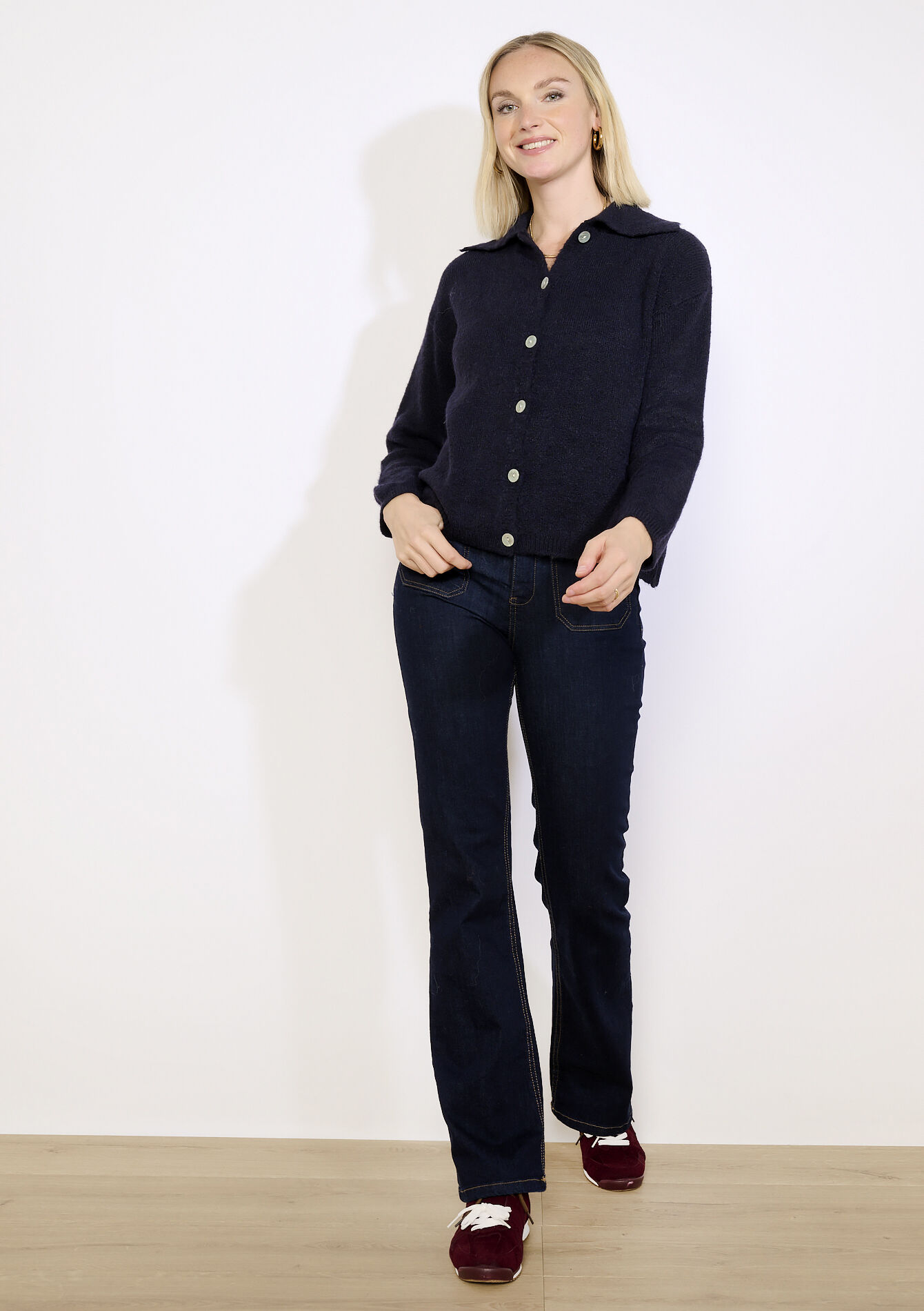 Polo collar knit cardigan, Polo collar knit cardigan - NAVY BASIC - 04101403_2723