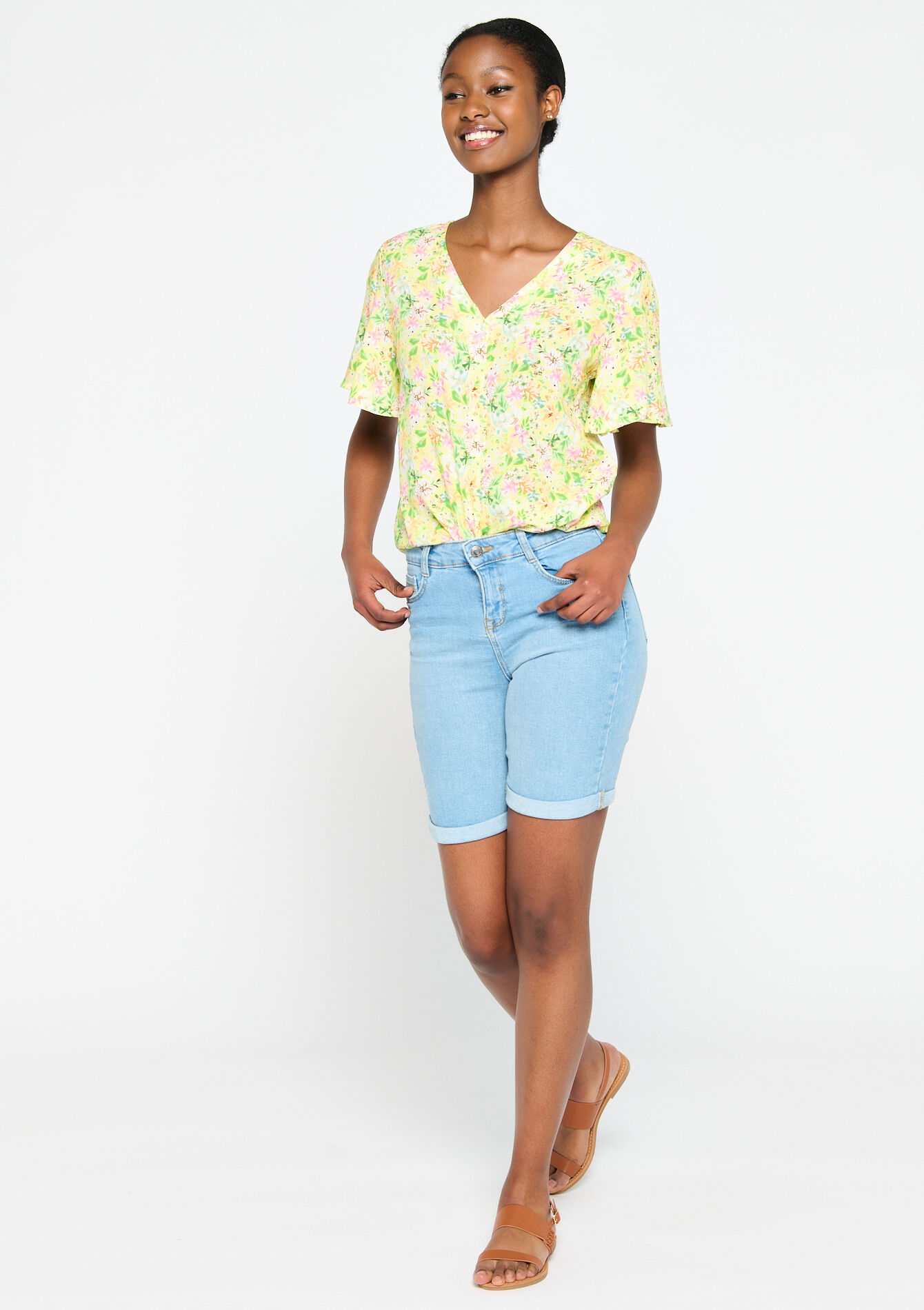 Long denim shorts - BLUE BLEACHED - 22000339_0502