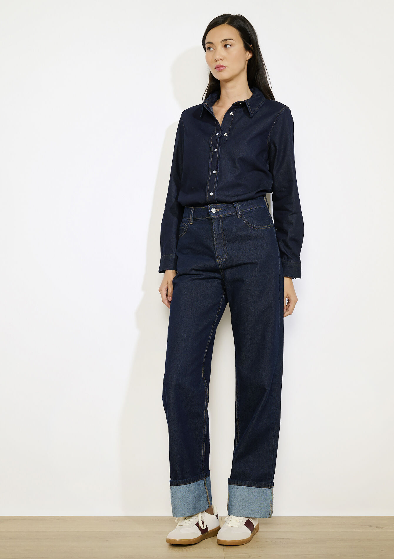 Denim blouse met knopen, Denim blouse met knopen - DARK BLUE - 05702907_0501