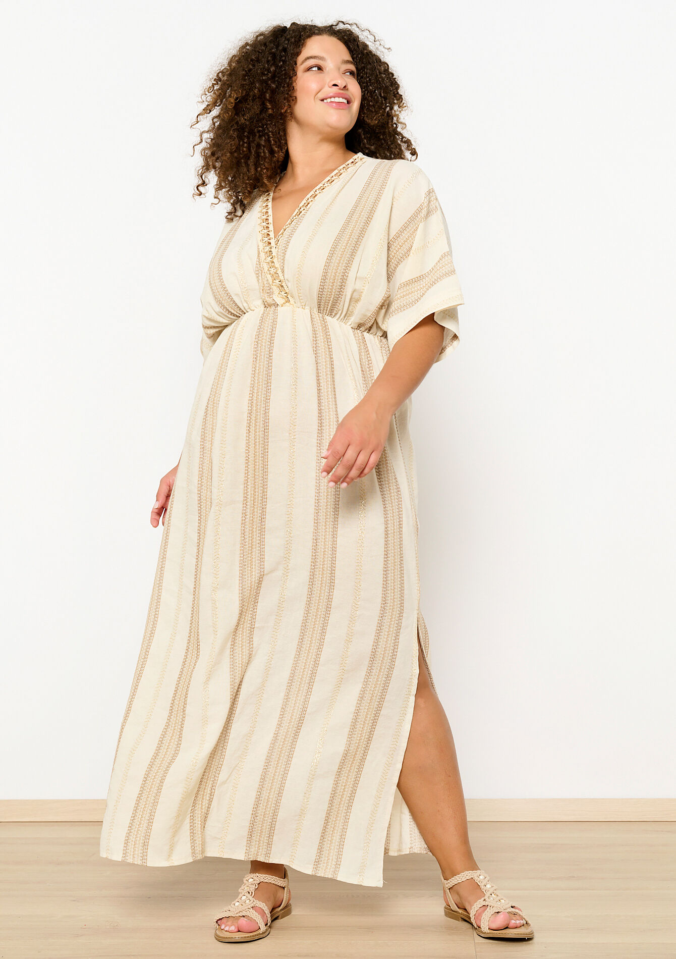 Jacquard caftan dress - BEIGE DESERT - 08103747_1932
