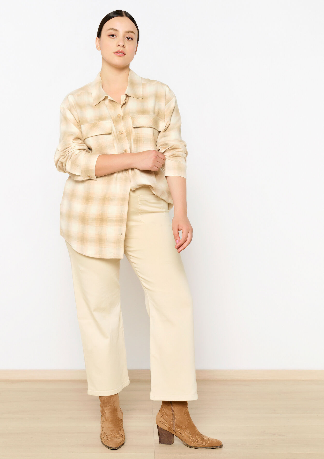 Oversized flanel overhemd, Oversized flanel overhemd - BEIGE COFFEE - 05702497_2561