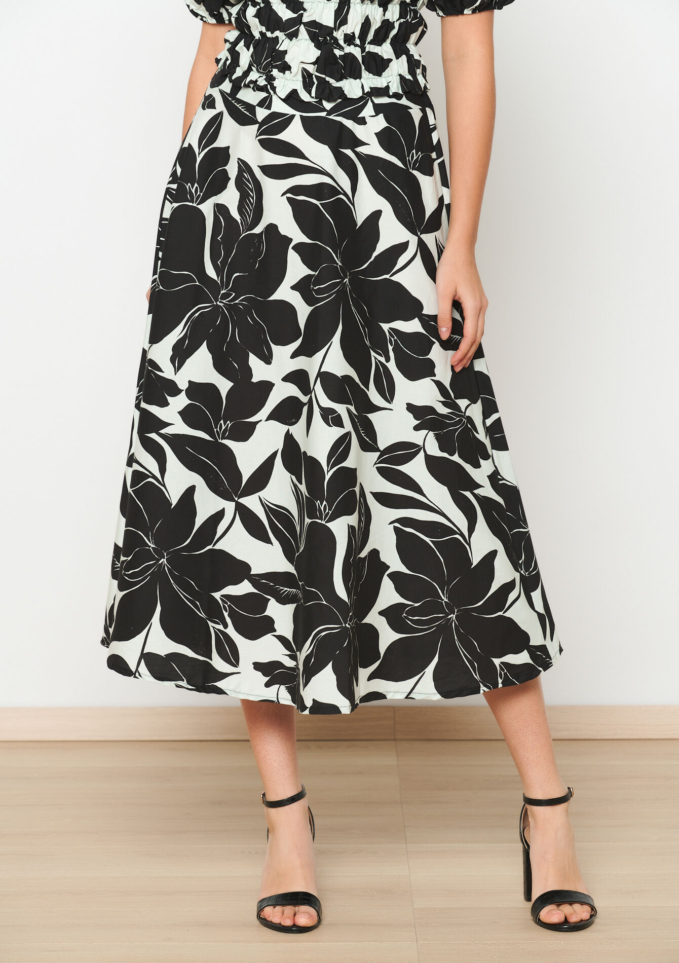 Jupe évasée à imprimé fleuri, Jupe évasée à imprimé fleuri - BLACK - 07101248_1119