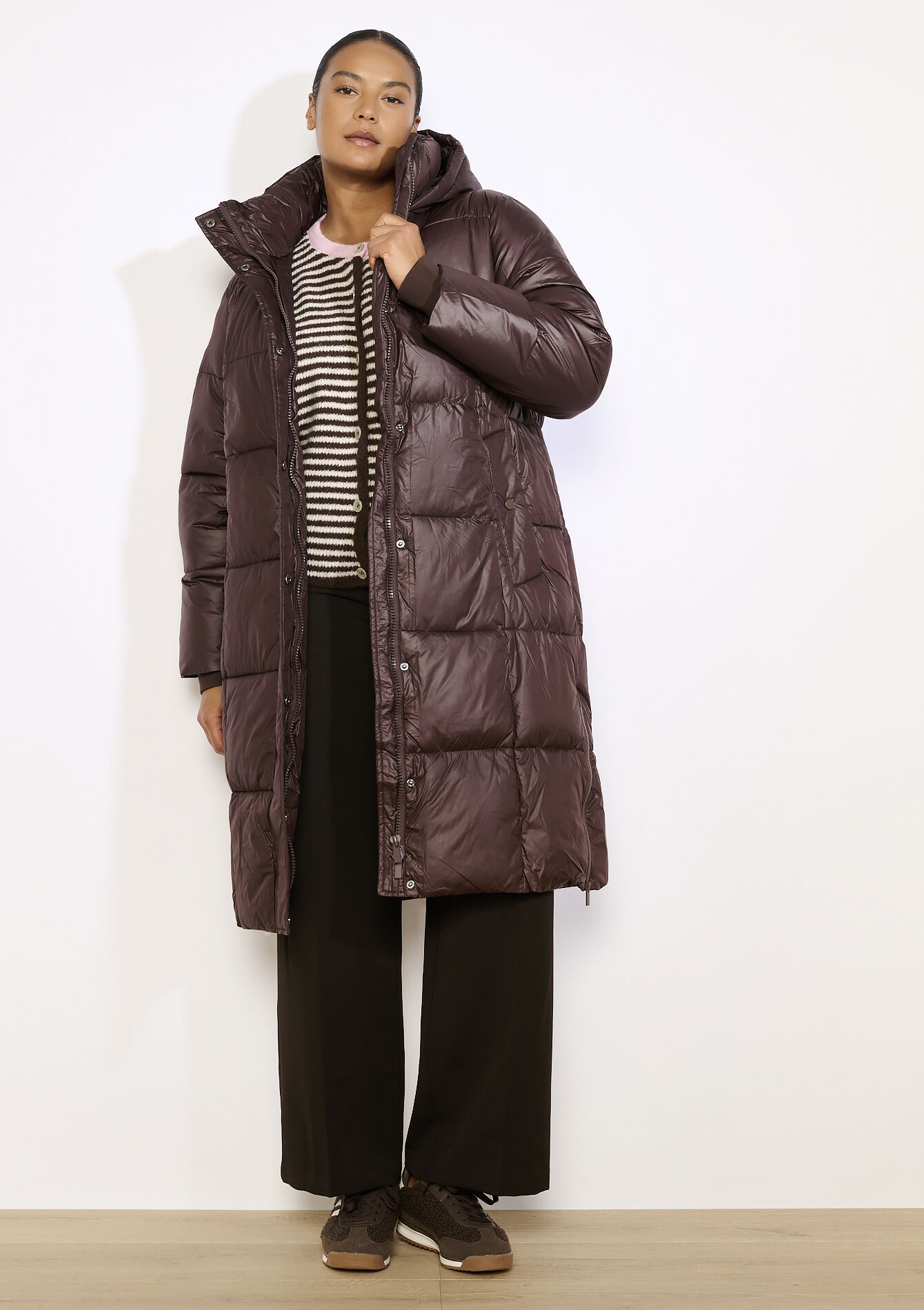 Lange gewatteerde jas, Lange gewatteerde jas - BROWN DARK CHOCOLATE - 23000775_3720