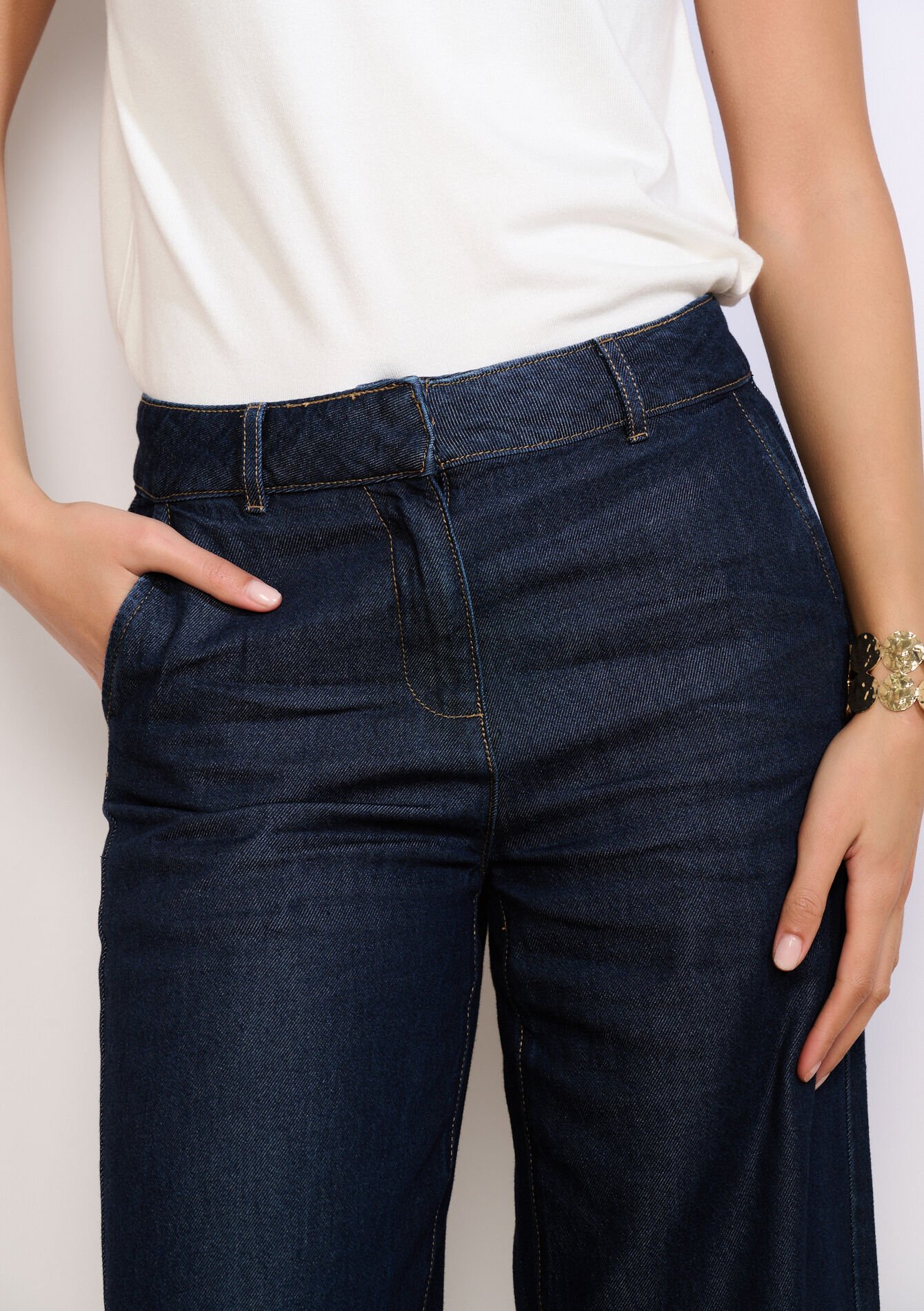 Wijde jeans met hoge taille - DARK BLUE - 22000644_0501