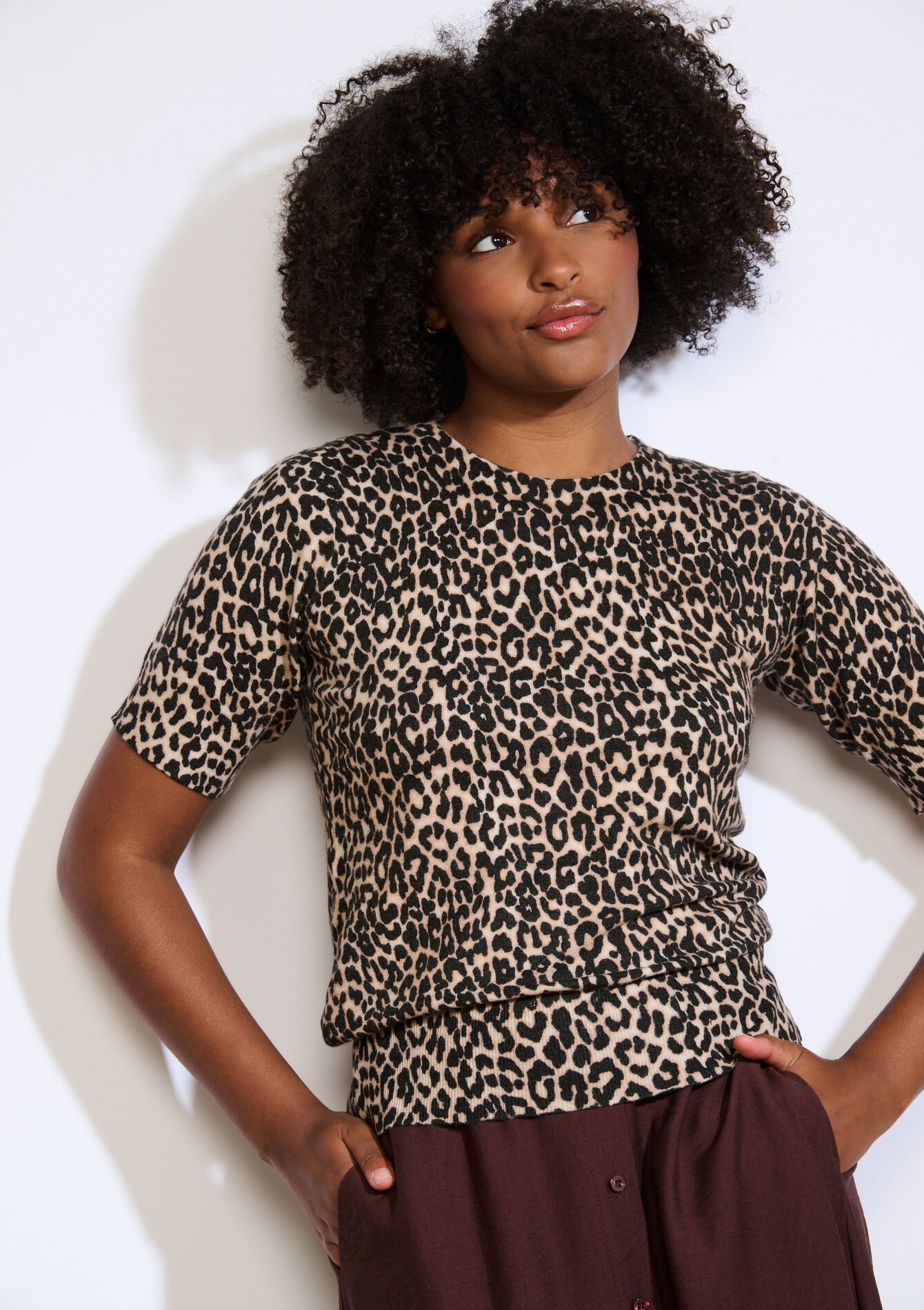 Pull manches courtes léopard, Pull manches courtes léopard - LT BEIGE - 04006904