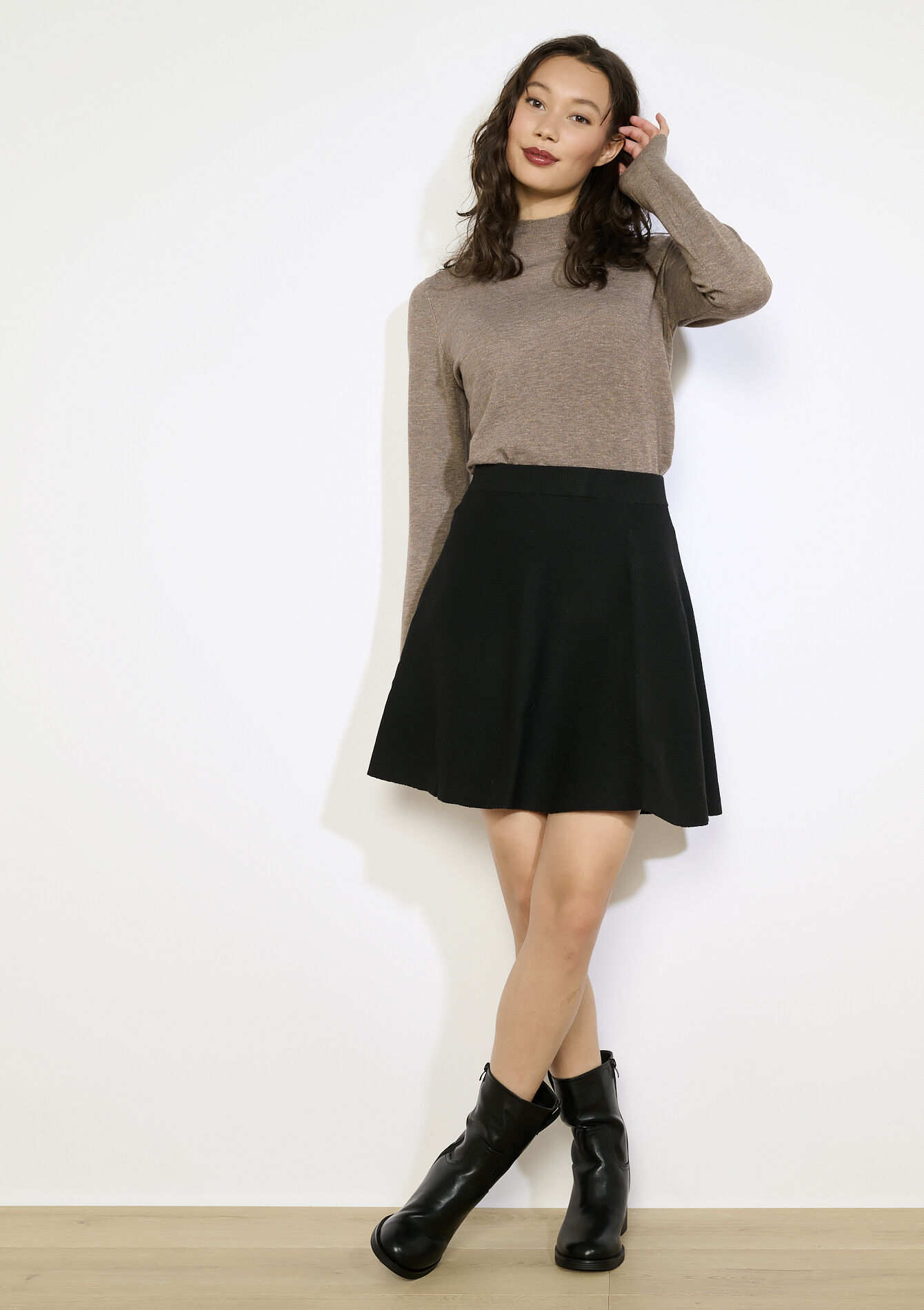 Uitlopende gebreide rok, Uitlopende gebreide rok - BLACK - 07101358_1119