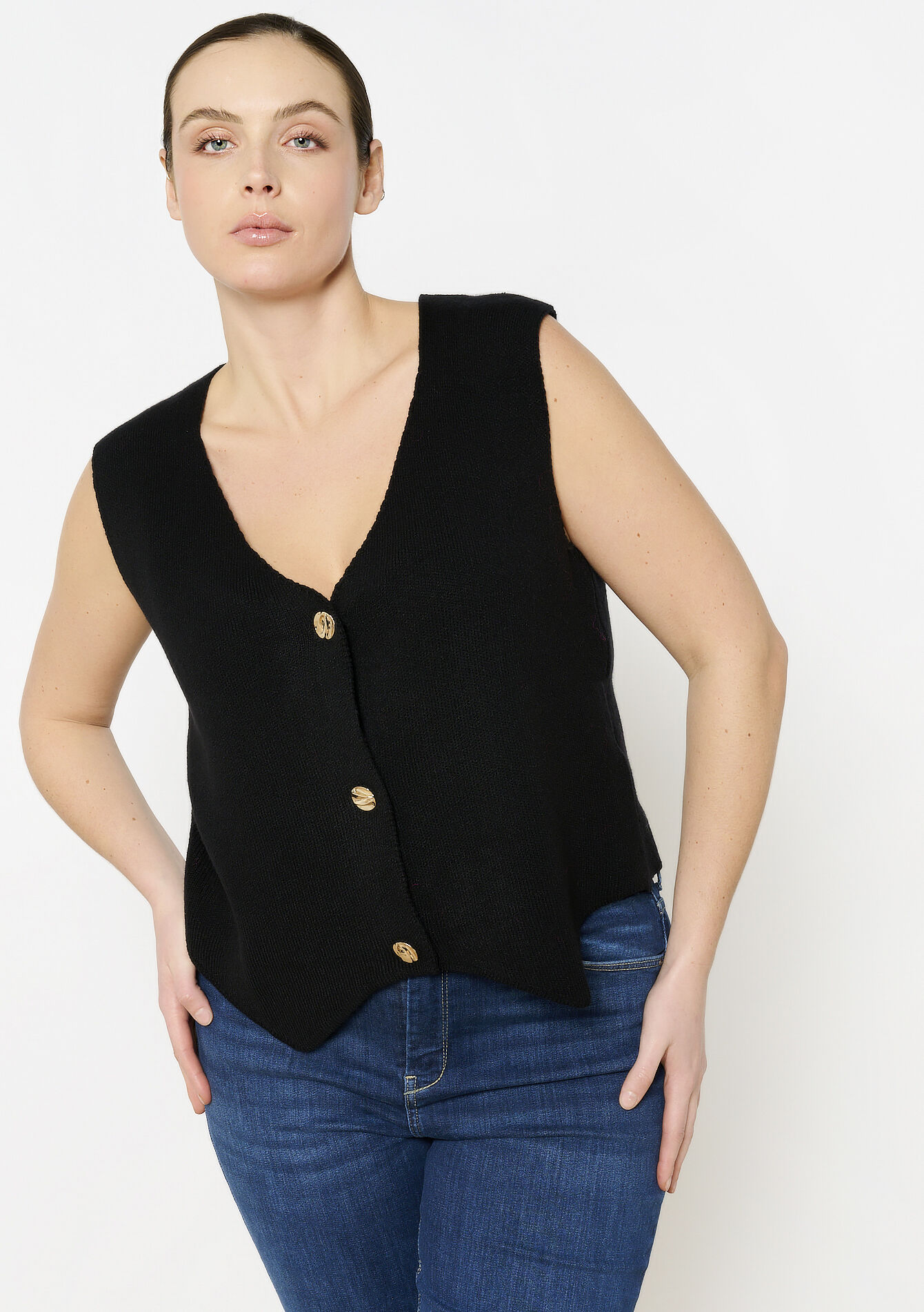 Mouwloze gilet met gouden knopen, Mouwloze gilet met gouden knopen - BLACK - 04101281_1119